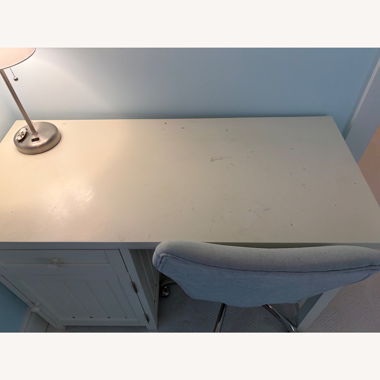 Pottery Barn White Desk & upholstered chair  - image-13