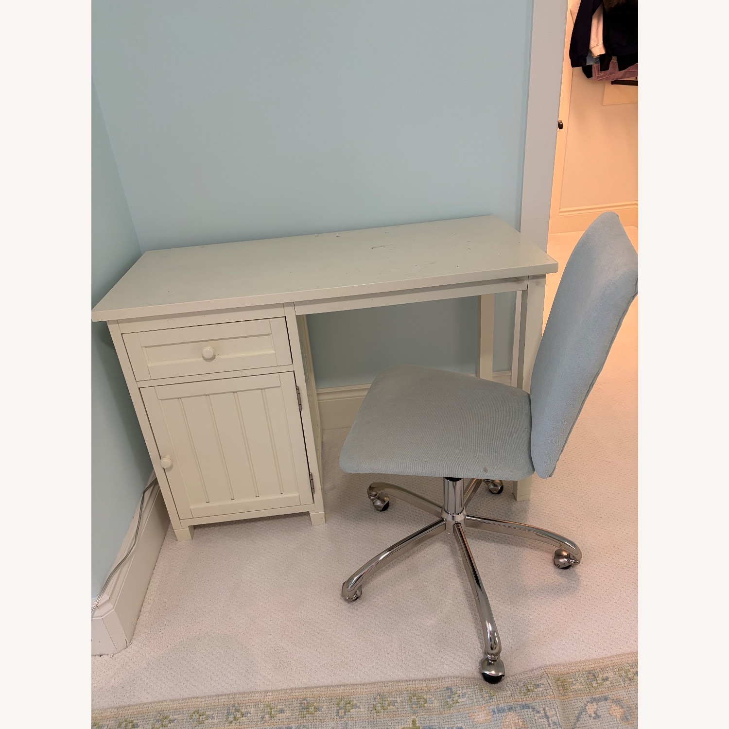 Pottery Barn White Desk & upholstered chair  - image-3