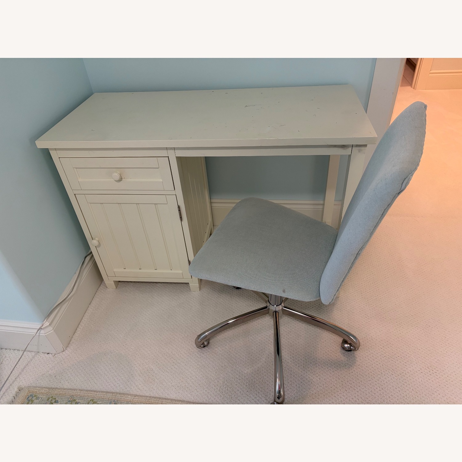 Pottery Barn White Desk & upholstered chair  - image-2