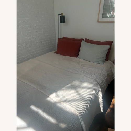 Used CB2 Drommen Acacia Bed Natural Fabric Queen Bed for sale on AptDeco