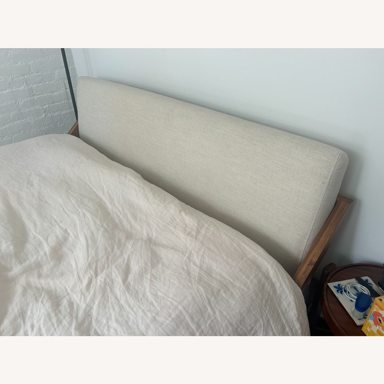 CB2 Drommen Acacia Bed Natural Fabric Queen Bed - image-2