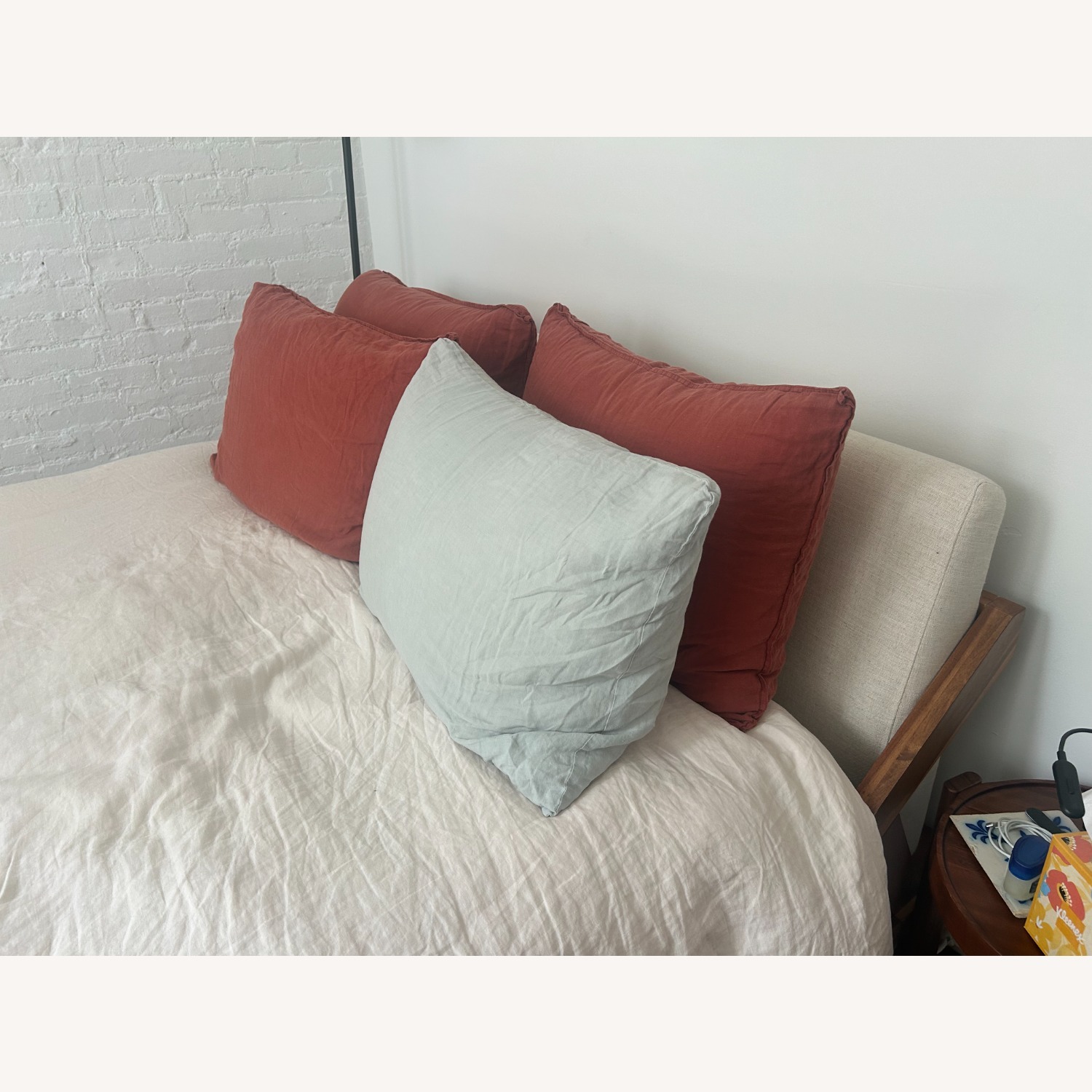 CB2 Drommen Acacia Bed Natural Fabric Queen Bed - image-4