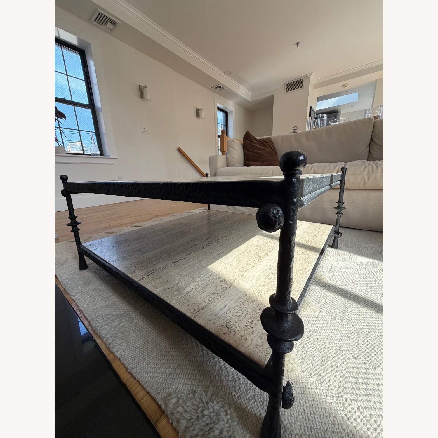 Crate & Barrel Travertine and Metal Coffee Table - image-4