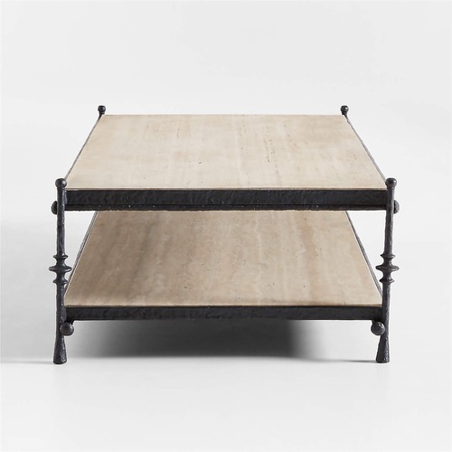 Used Crate & Barrel Travertine and Metal Coffee Table for sale on AptDeco
