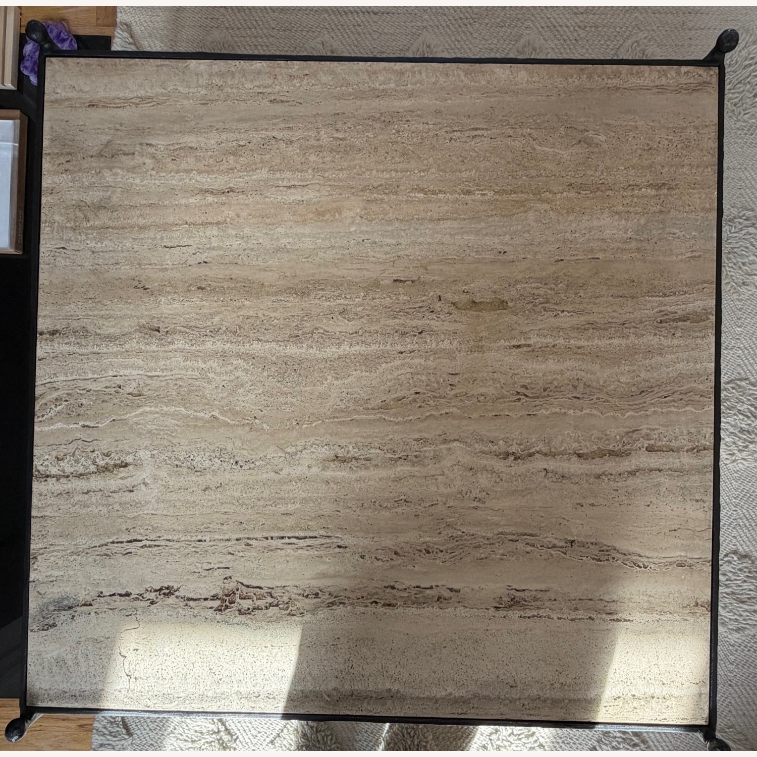 Crate & Barrel Travertine and Metal Coffee Table - image-3
