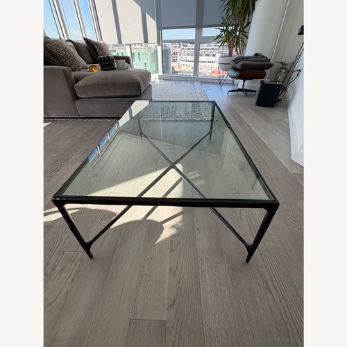 Used Restoration Hardware Thaddeus Glass Square Coffee Table for sale on AptDeco