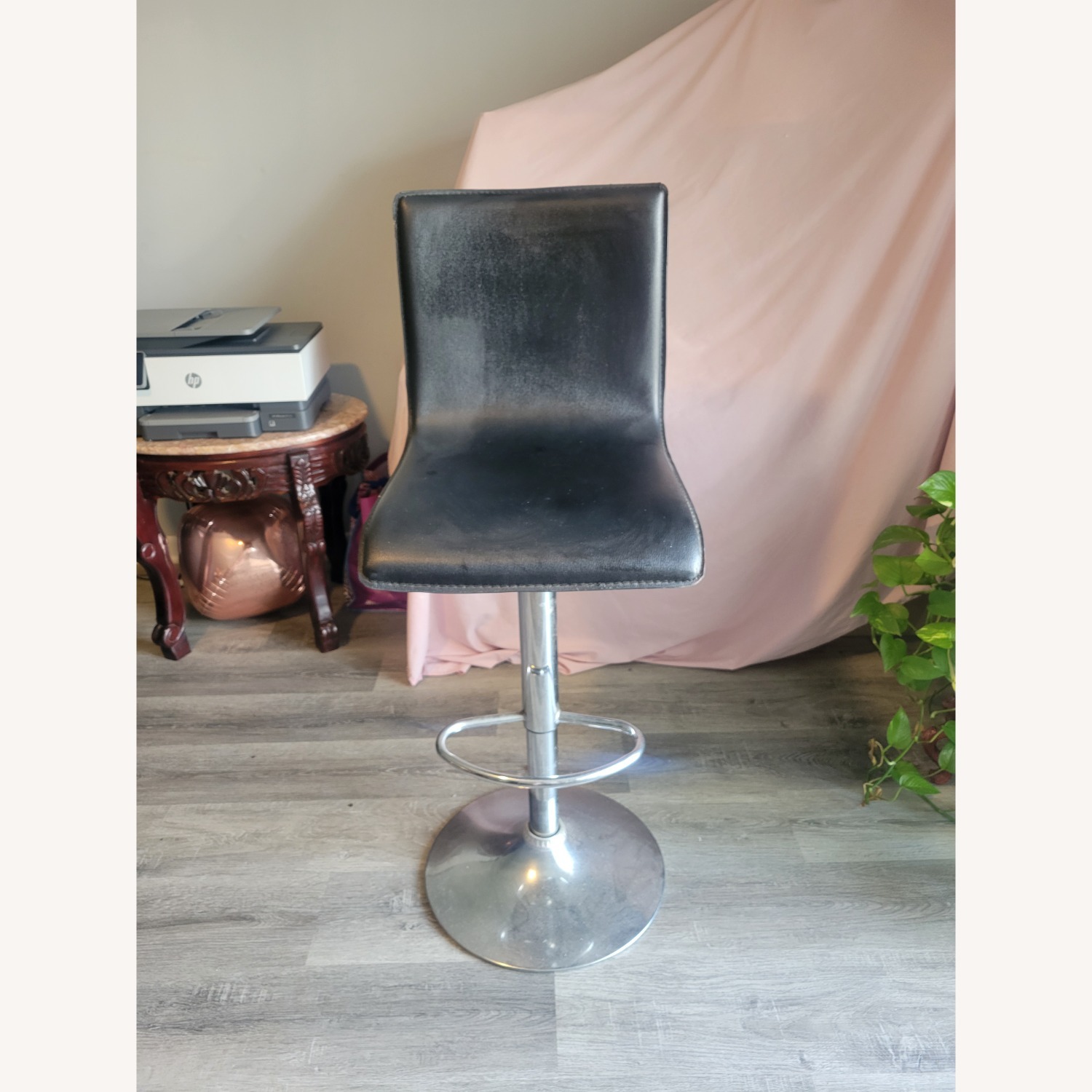 Black Adjustable Faux Leather Barstool with Chrome Base and Backrest - image-6