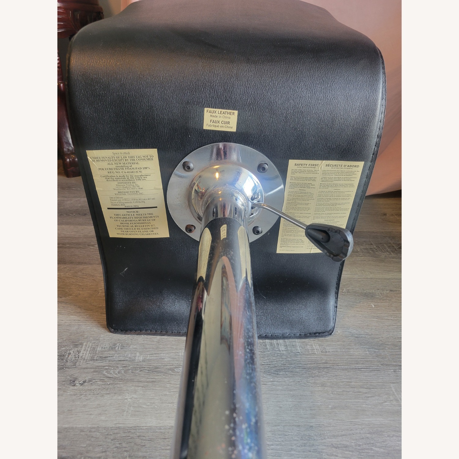 Black Adjustable Faux Leather Barstool with Chrome Base and Backrest - image-5