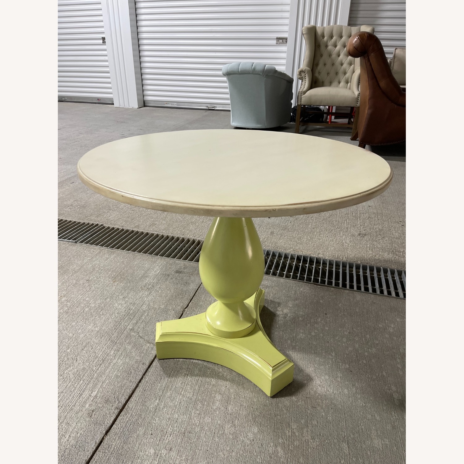 Lime Color Pedestal End or Side Table White Top - image-1