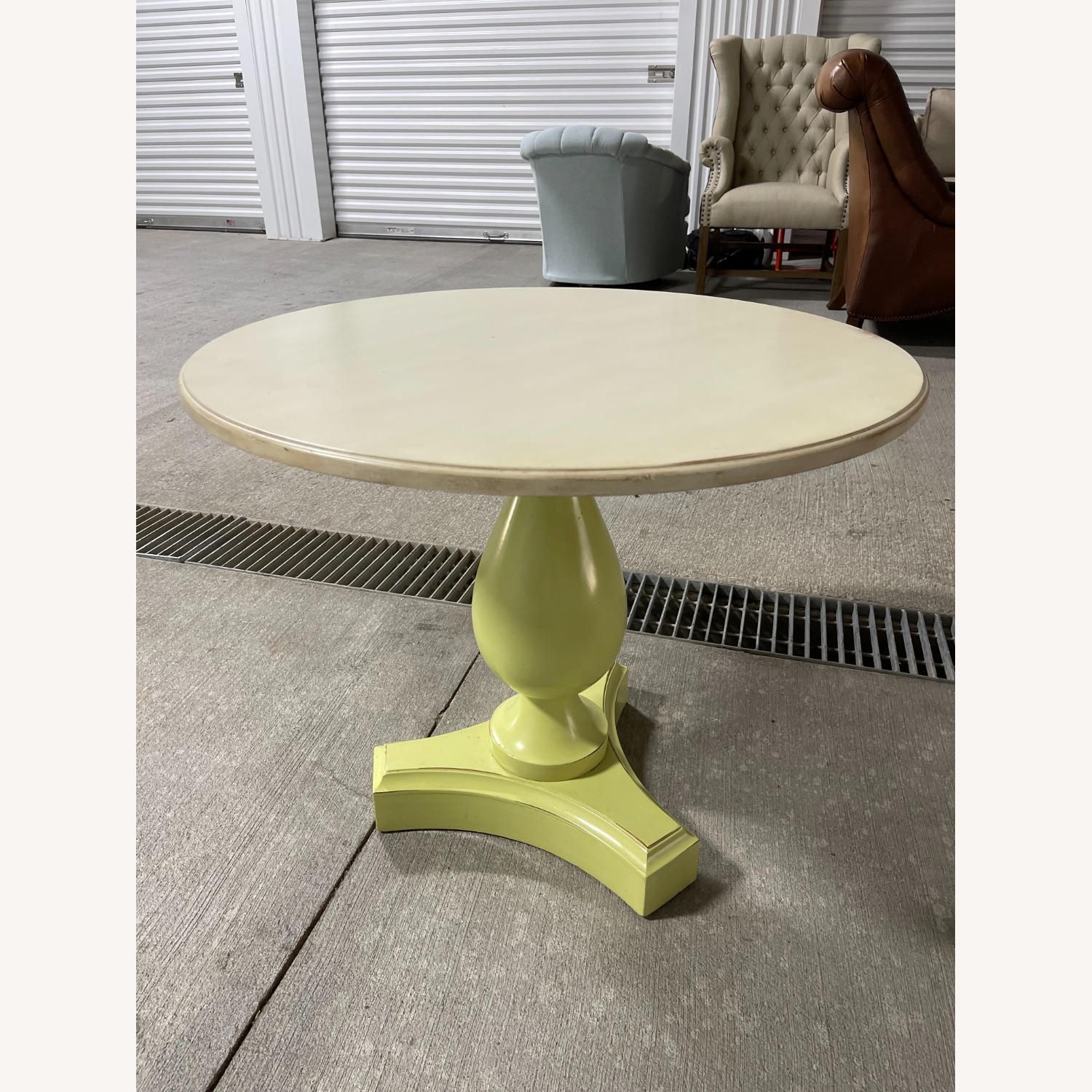 Lime Color Pedestal End or Side Table White Top - image-2