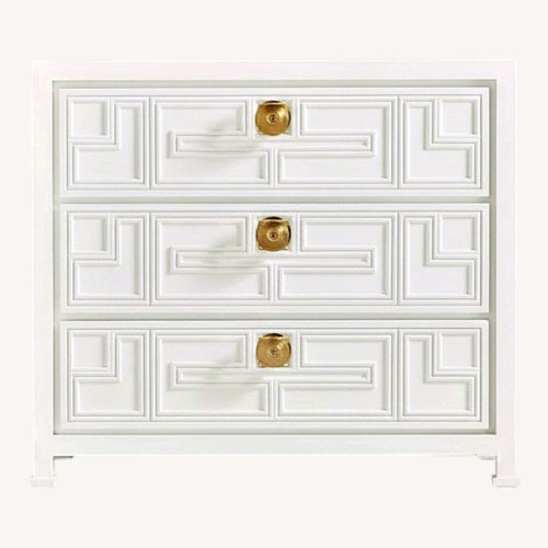 Used Anthropologie Geo Brass Inlay White Wood Dresser for sale on AptDeco