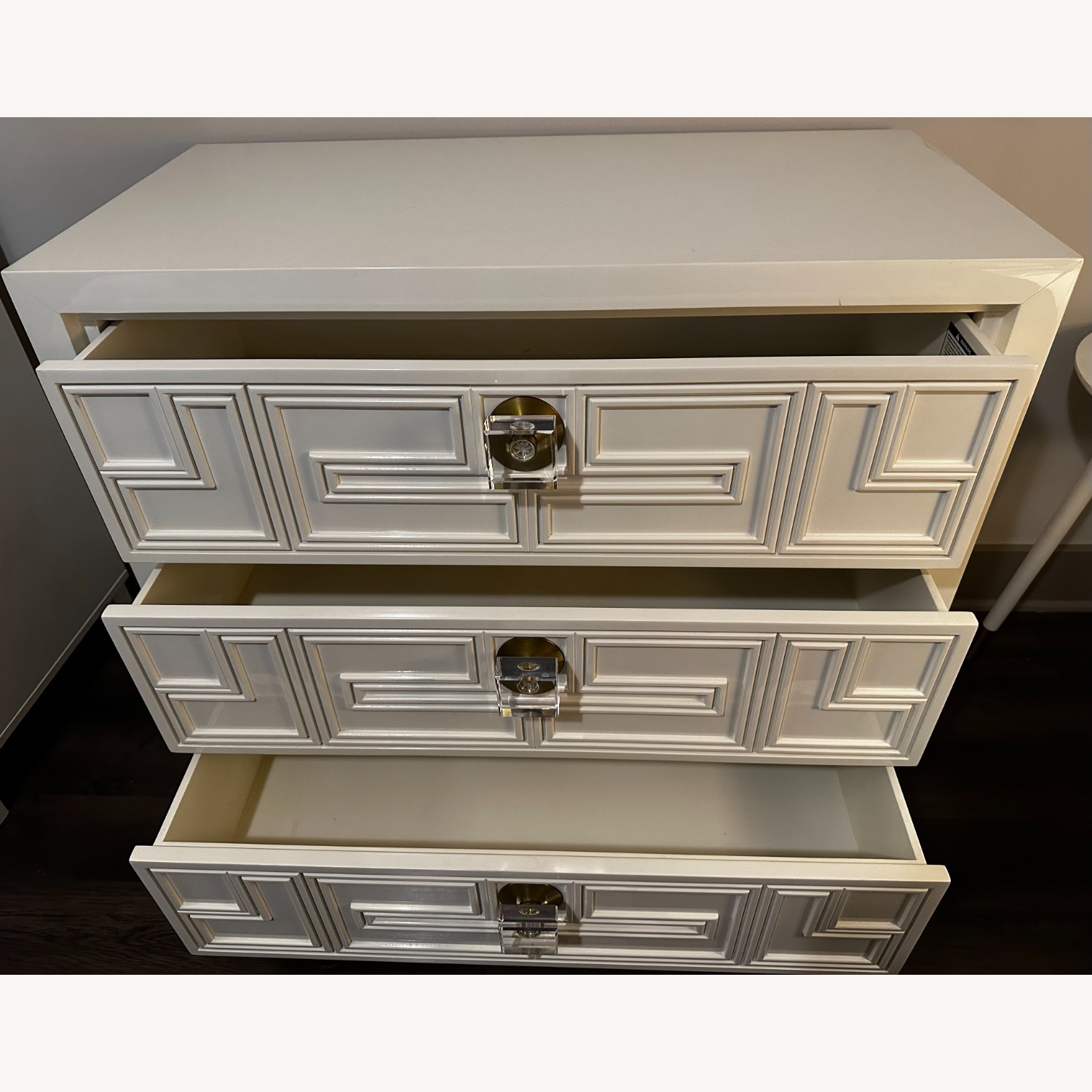 Anthropologie Geo Brass Inlay White Wood Dresser - image-7