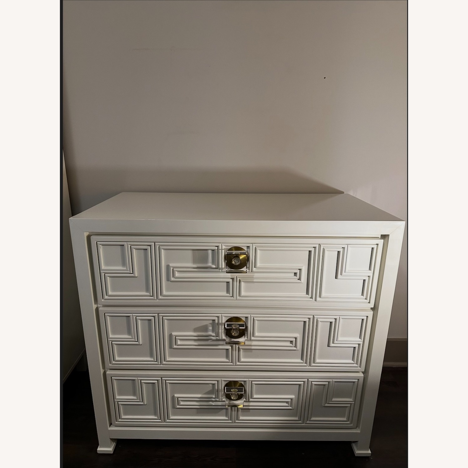 Anthropologie Geo Brass Inlay White Wood Dresser - image-2