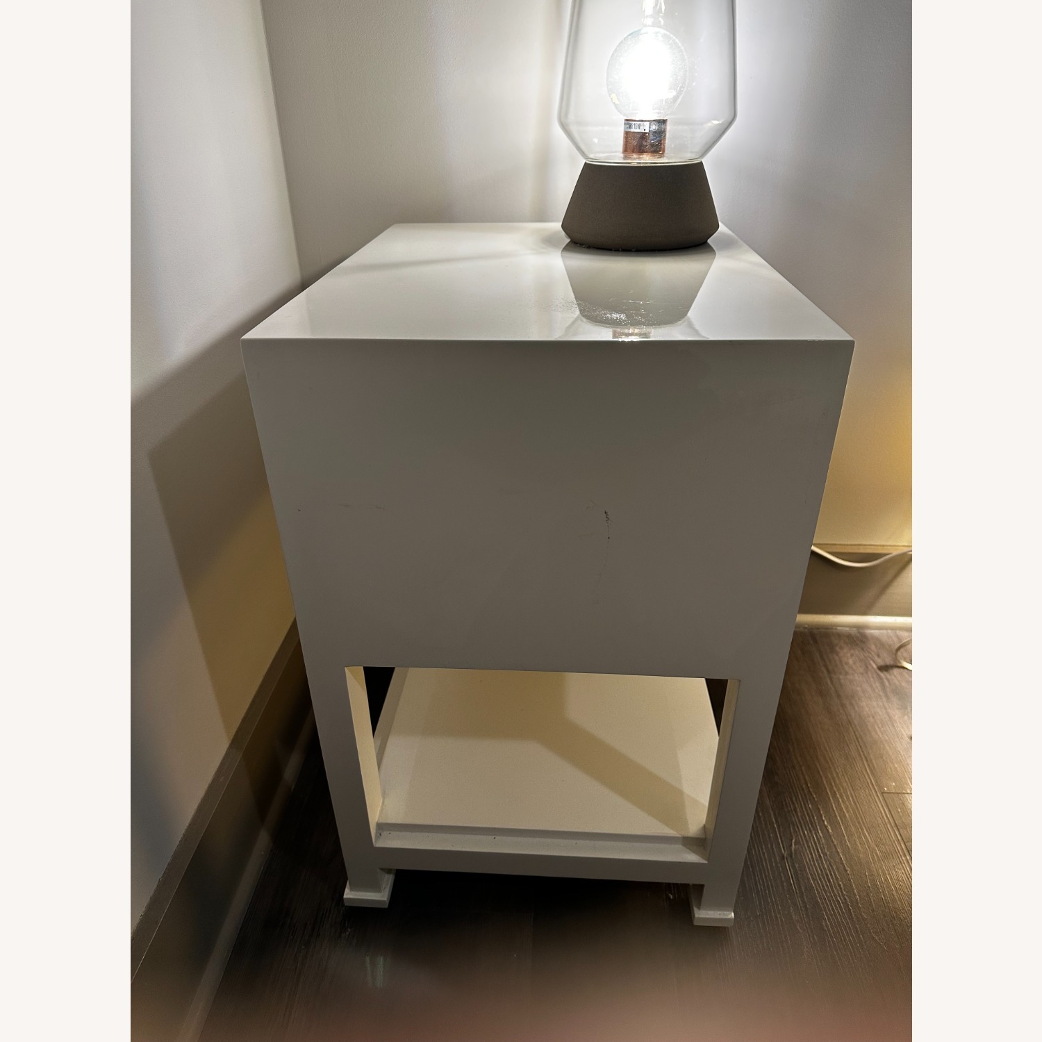 Anthropologie Geo Brass Inlay White Nightstand - image-4