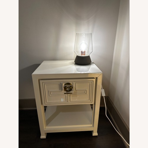 Used Anthropologie Geo Brass Inlay White Nightstand for sale on AptDeco
