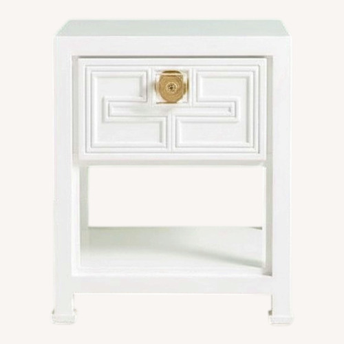 Used Anthropologie Geo Brass Inlay White Nightstand for sale on AptDeco