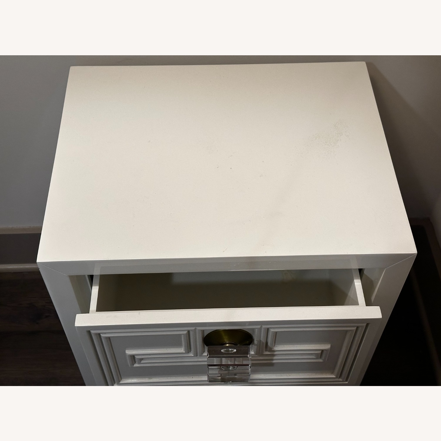 Anthropologie Geo Brass Inlay White Nightstand - image-2