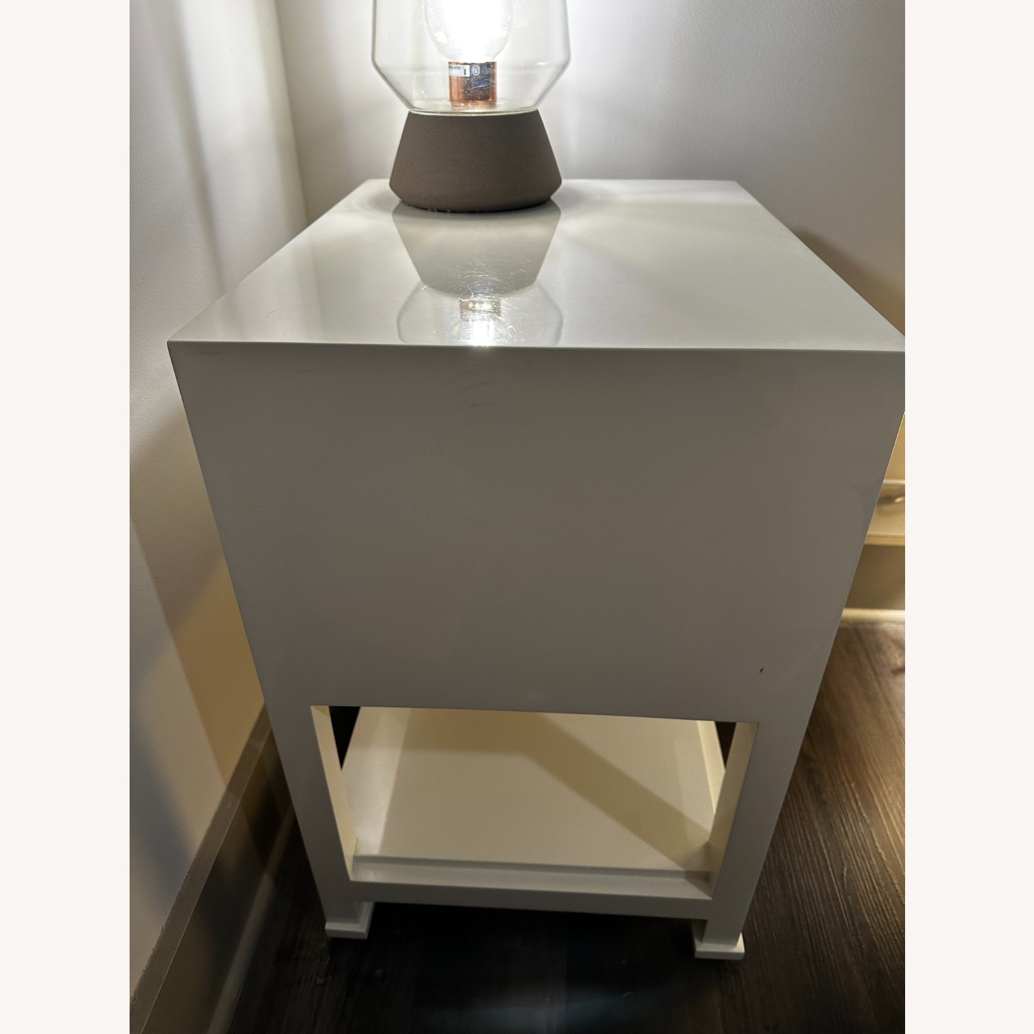 Anthropologie Geo Brass Inlay White Nightstand - image-3
