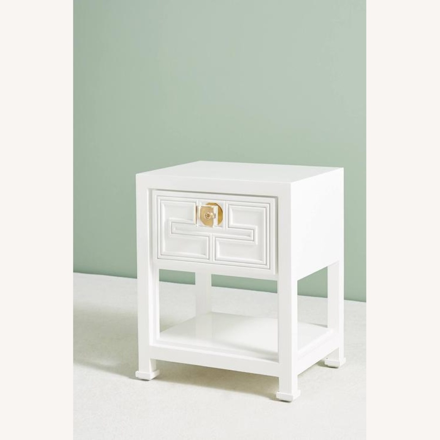 Anthropologie Geo Brass Inlay White Nightstand - image-7