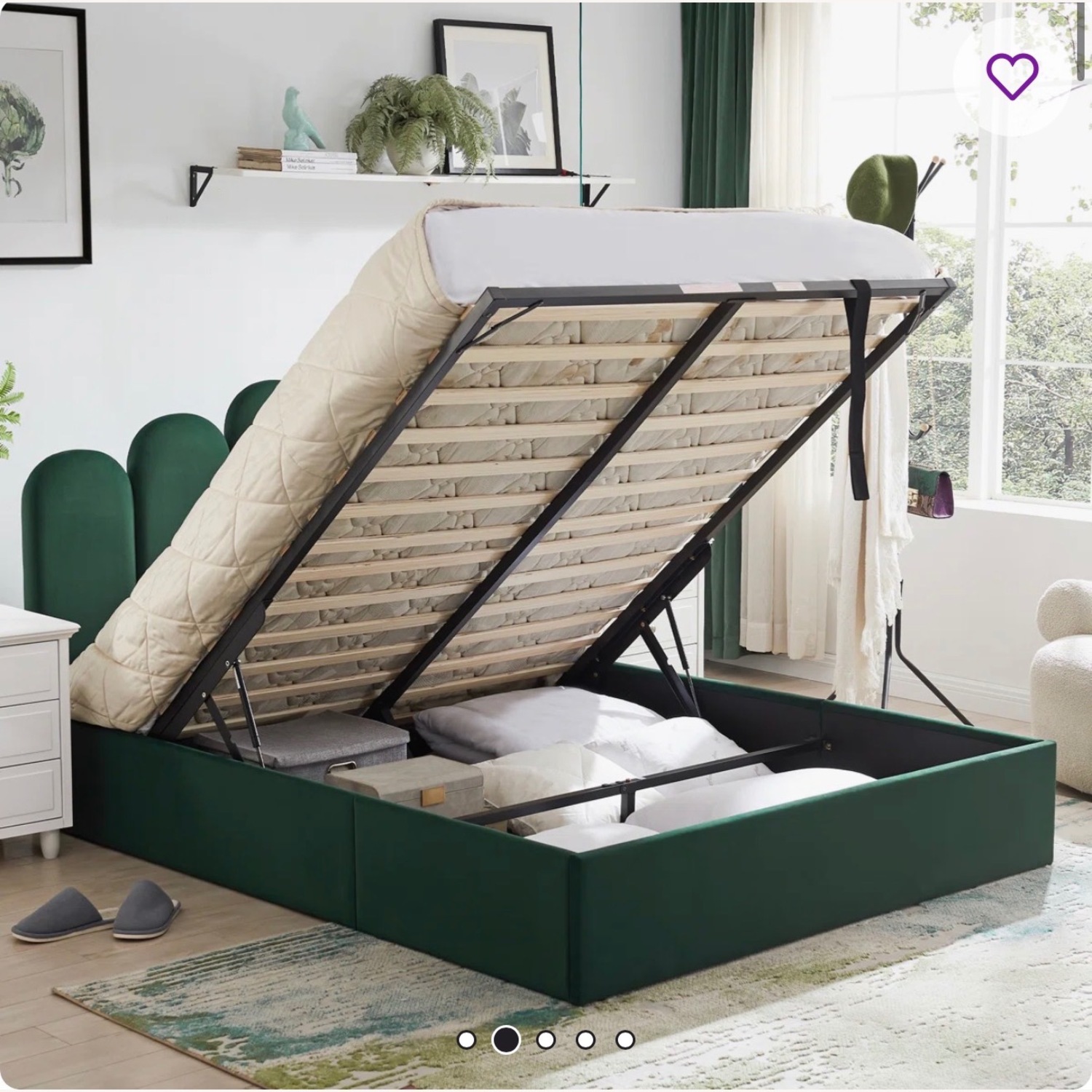 Wayfair Full Sized Green Velvet Storage Bed - image-2