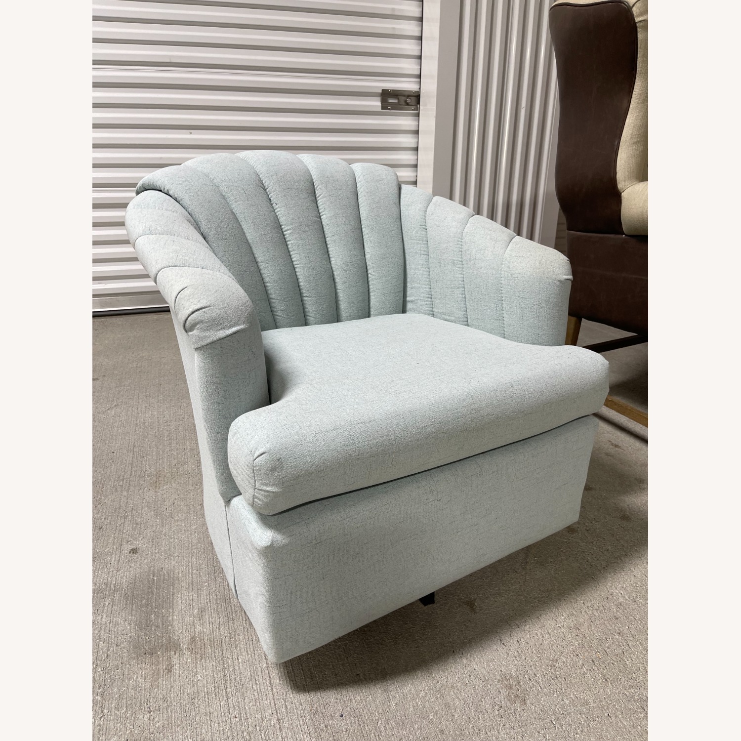 Pair of Light Blue Shade Swivel Club Chairs  - image-2