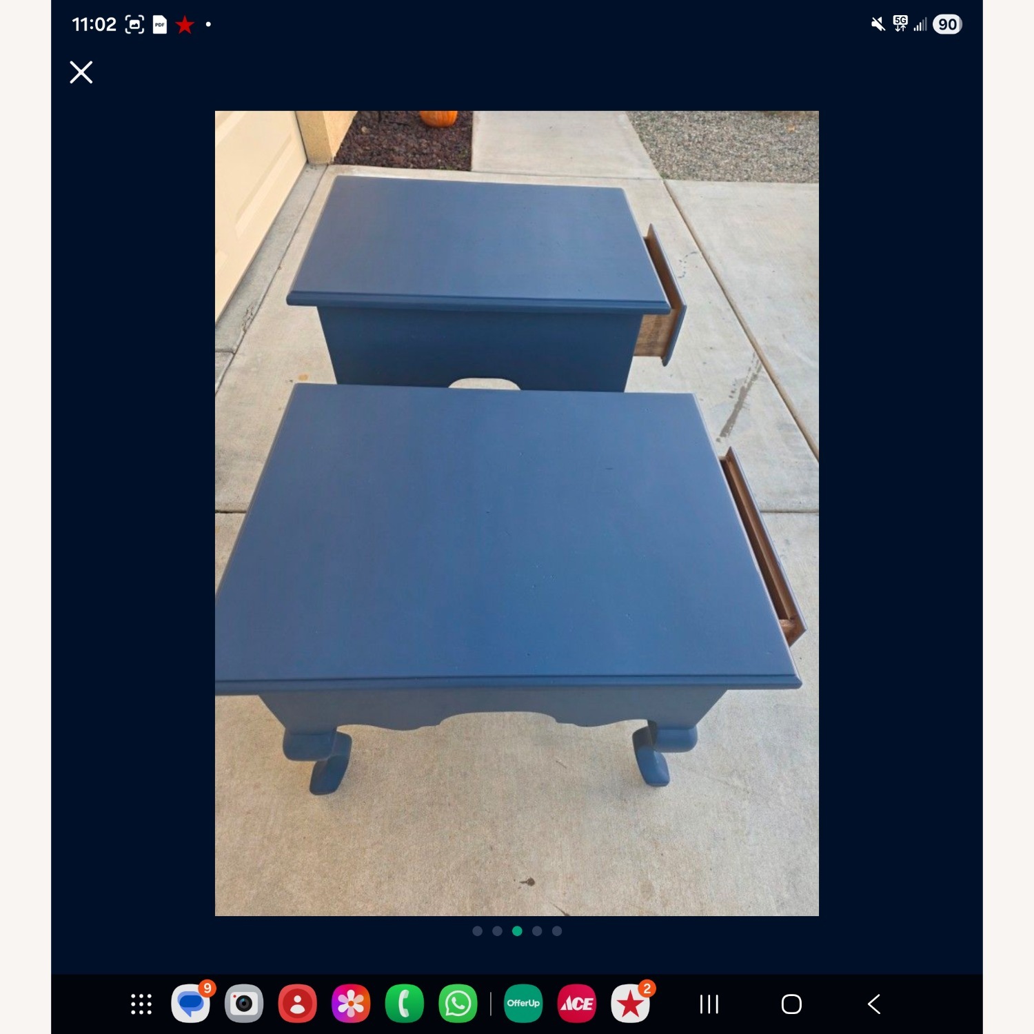 Royal Blue Solid Wood Nightstands/End Tables - image-2