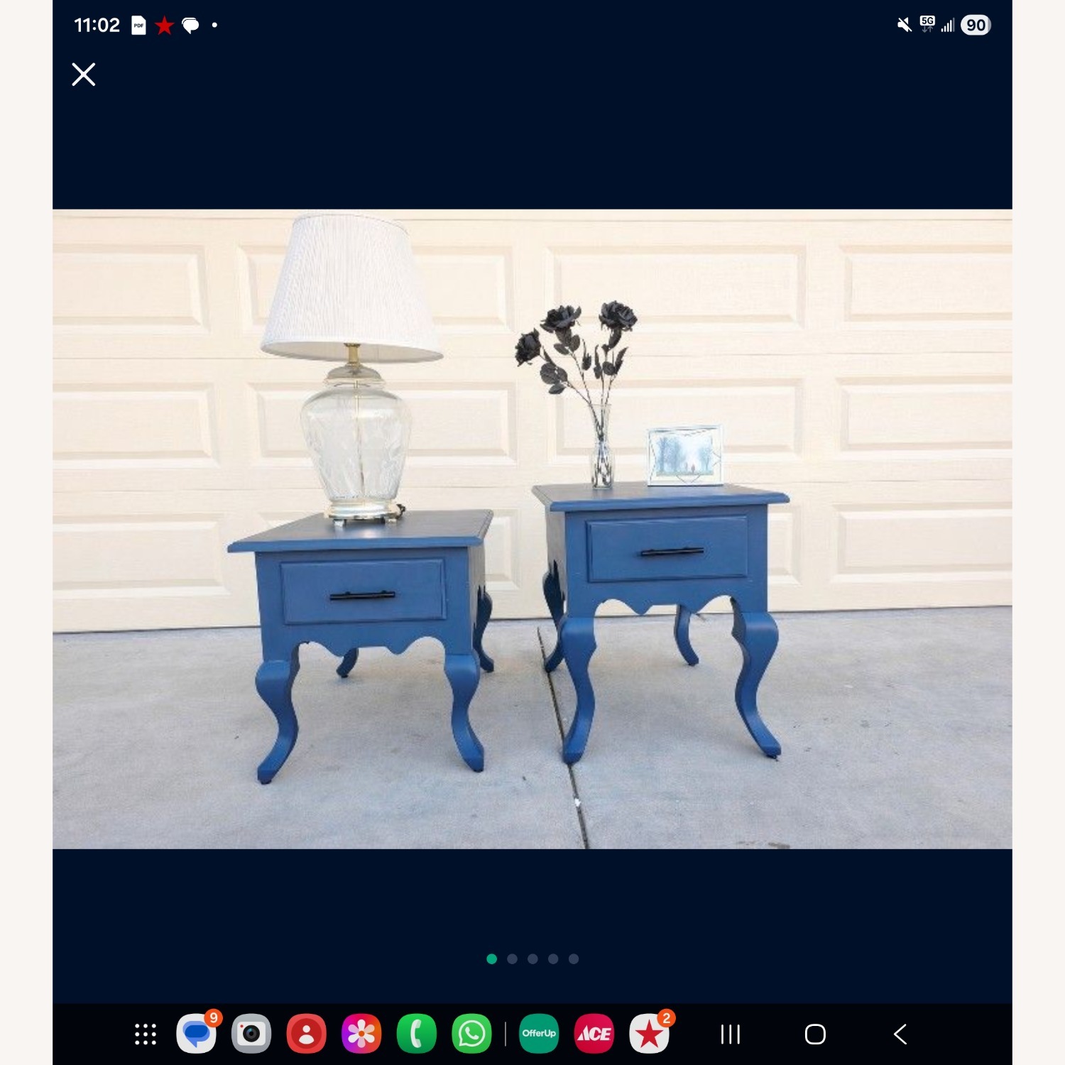 Royal Blue Solid Wood Nightstands/End Tables - image-1