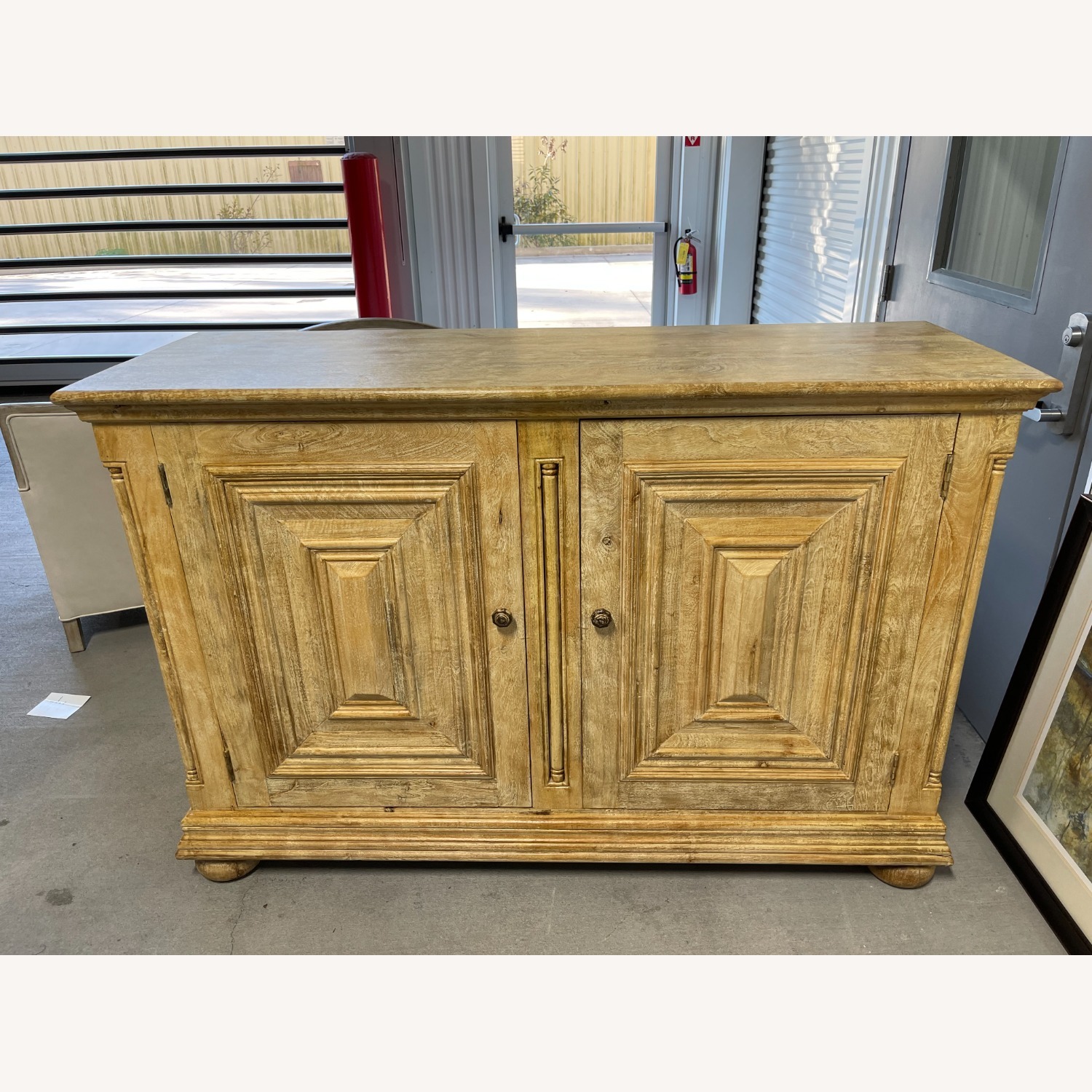 Yellow Washed Pine Two-Door Console or Credenza - image-1