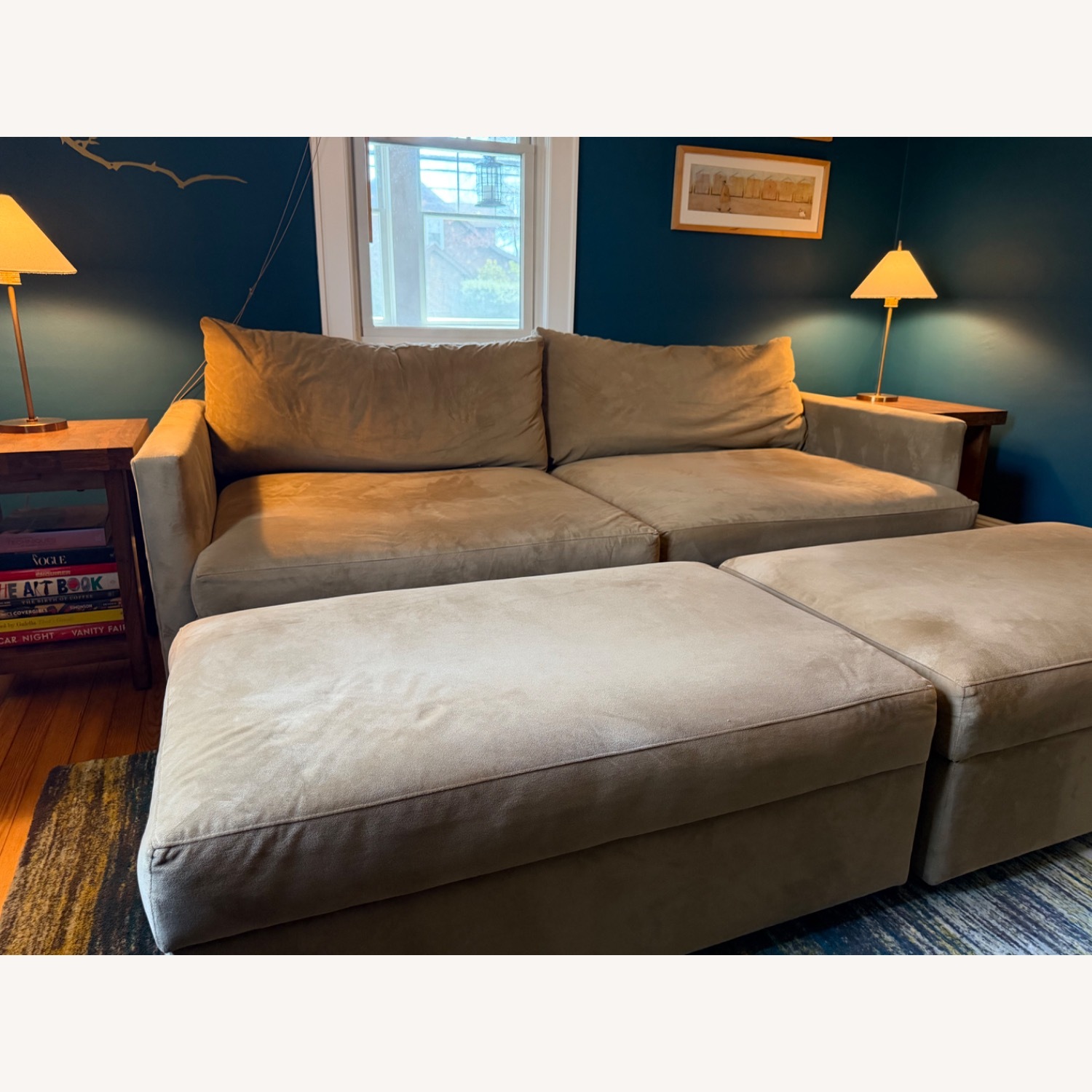 Crate & Barrel Lounge Natural Microsuede Ottoman - image-4