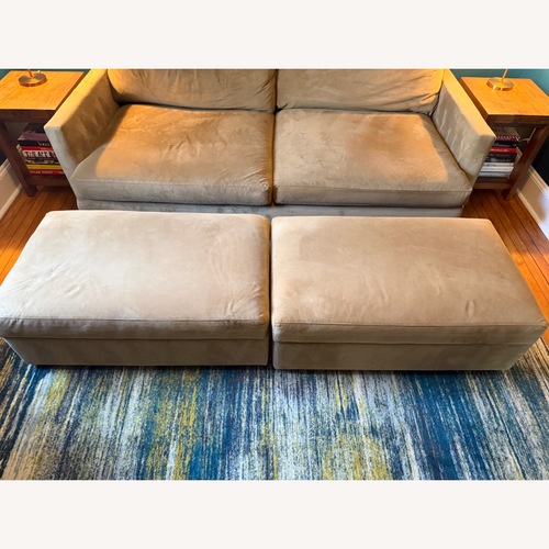 Used Crate & Barrel Lounge Natural Microsuede Ottoman for sale on AptDeco