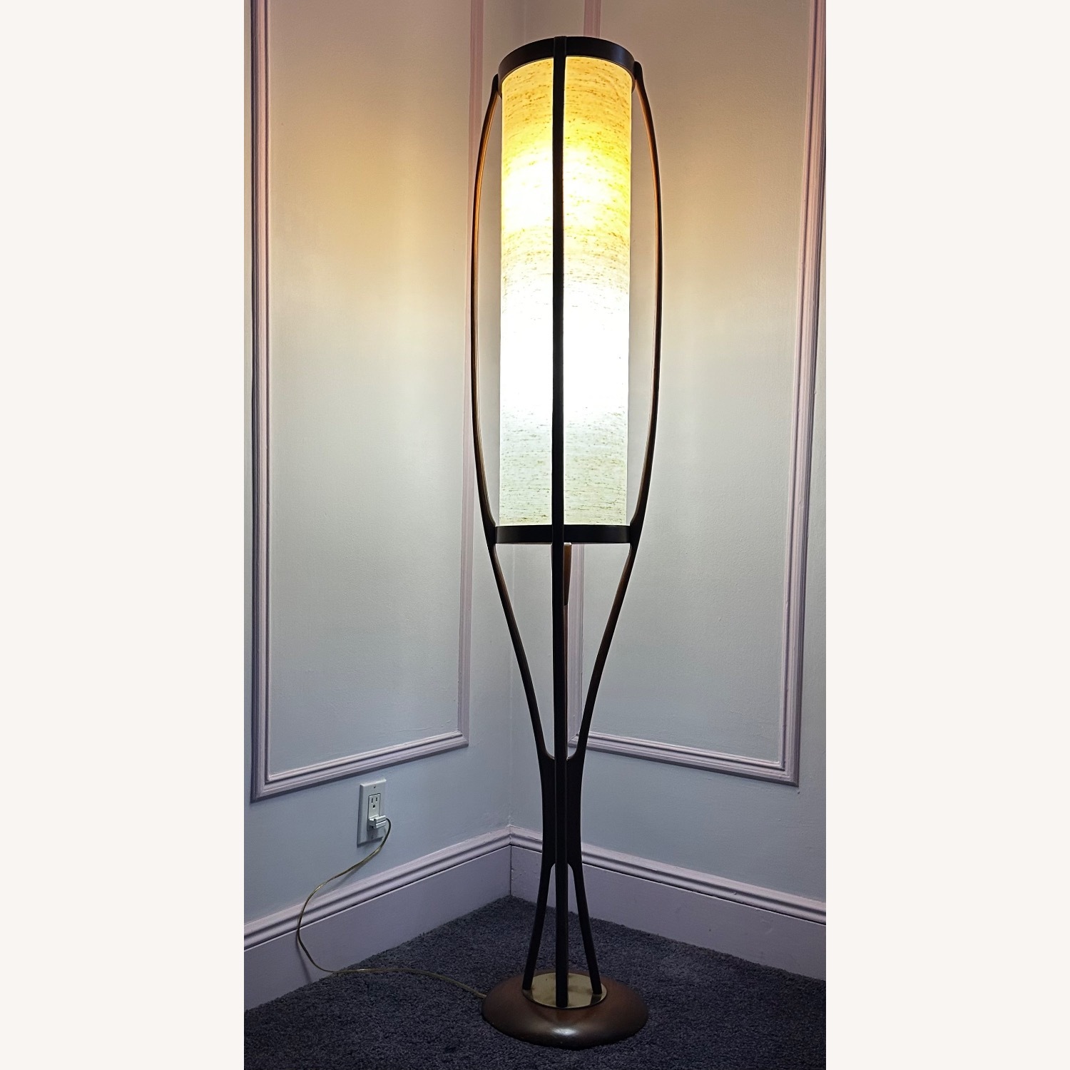 Vintage/Antique Dark Brown Wood Floor Lamp - image-1