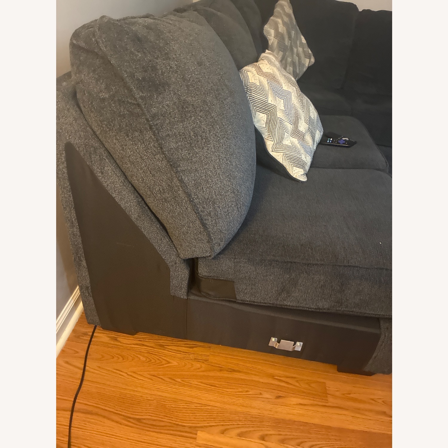 Dark Blue Ashley Furniture 2 Sectional Couch clean - image-2