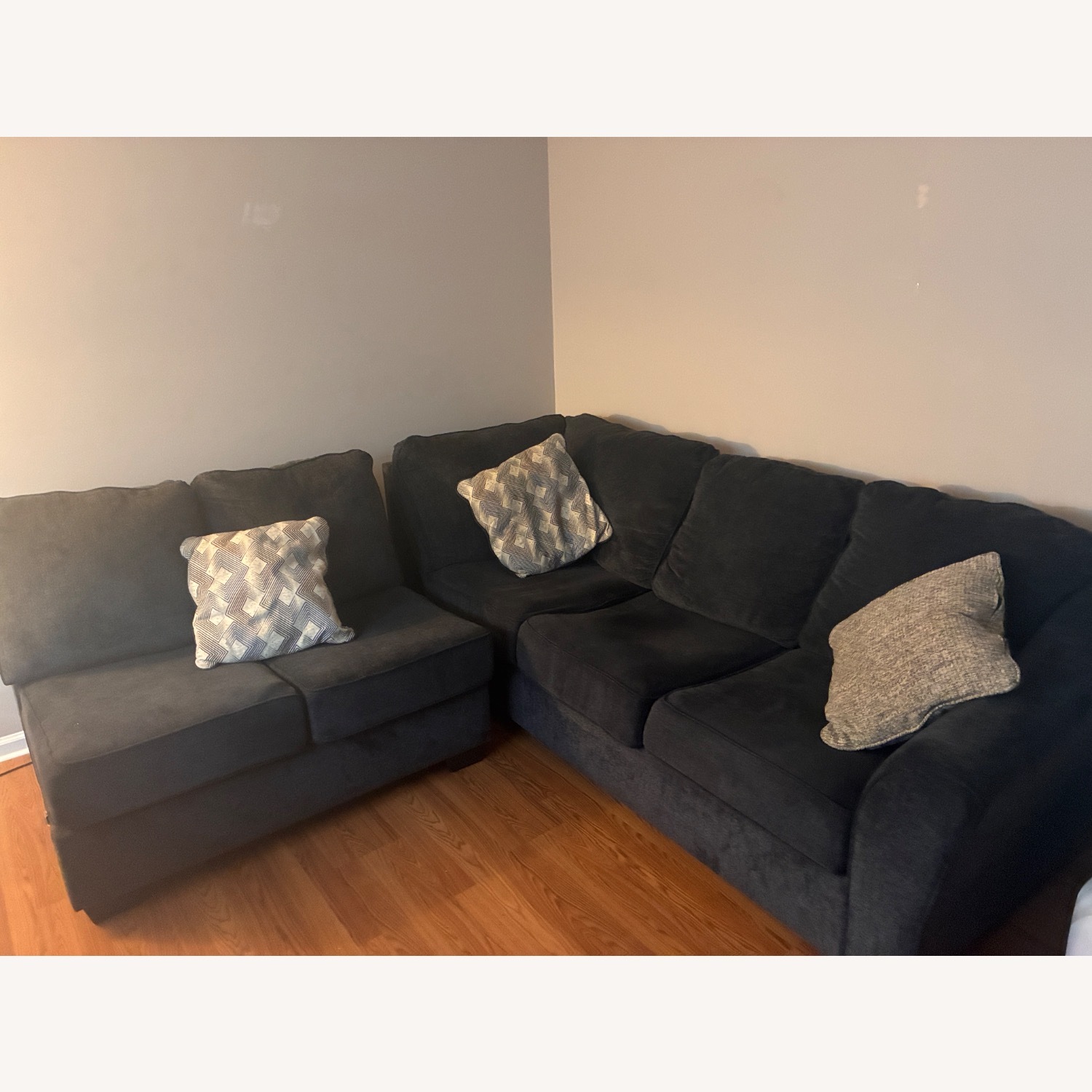 Dark Blue Ashley Furniture 2 Sectional Couch clean - image-1