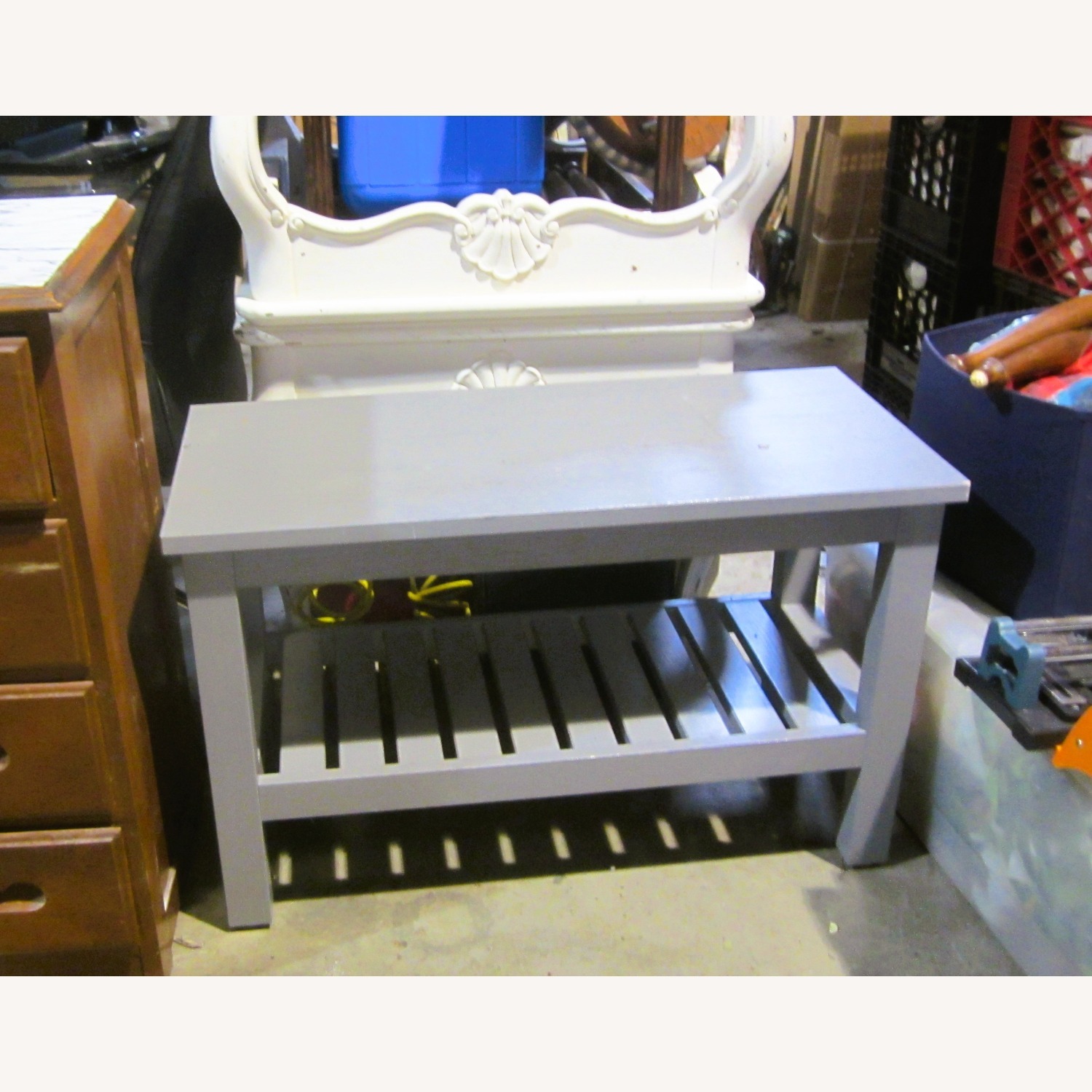 IKEA Light Gray Wood Bench - image-1