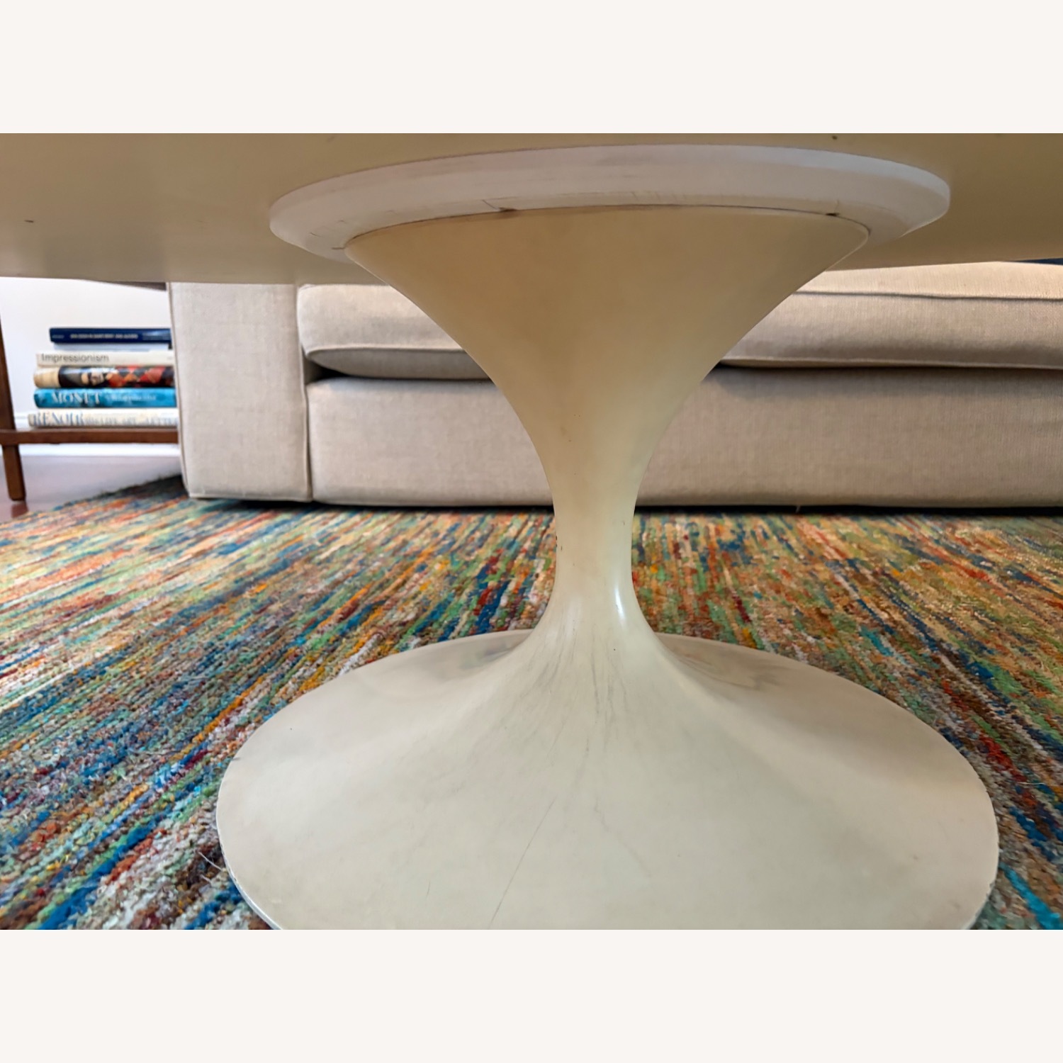 Knoll 54" Saarinen Tulip Coffee Table Oval White Laminate Top - image-4