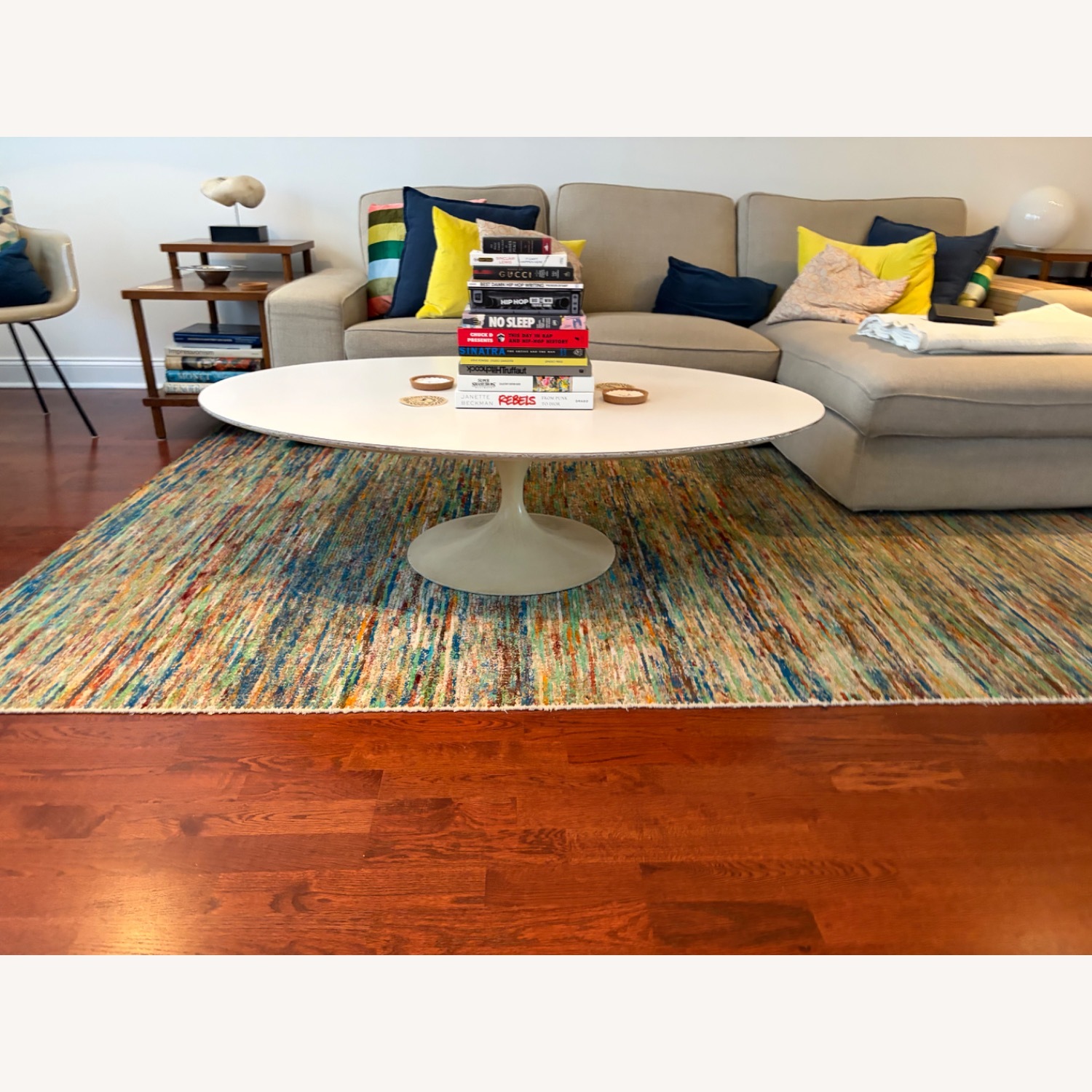 Knoll 54" Saarinen Tulip Coffee Table Oval White Laminate Top - image-2