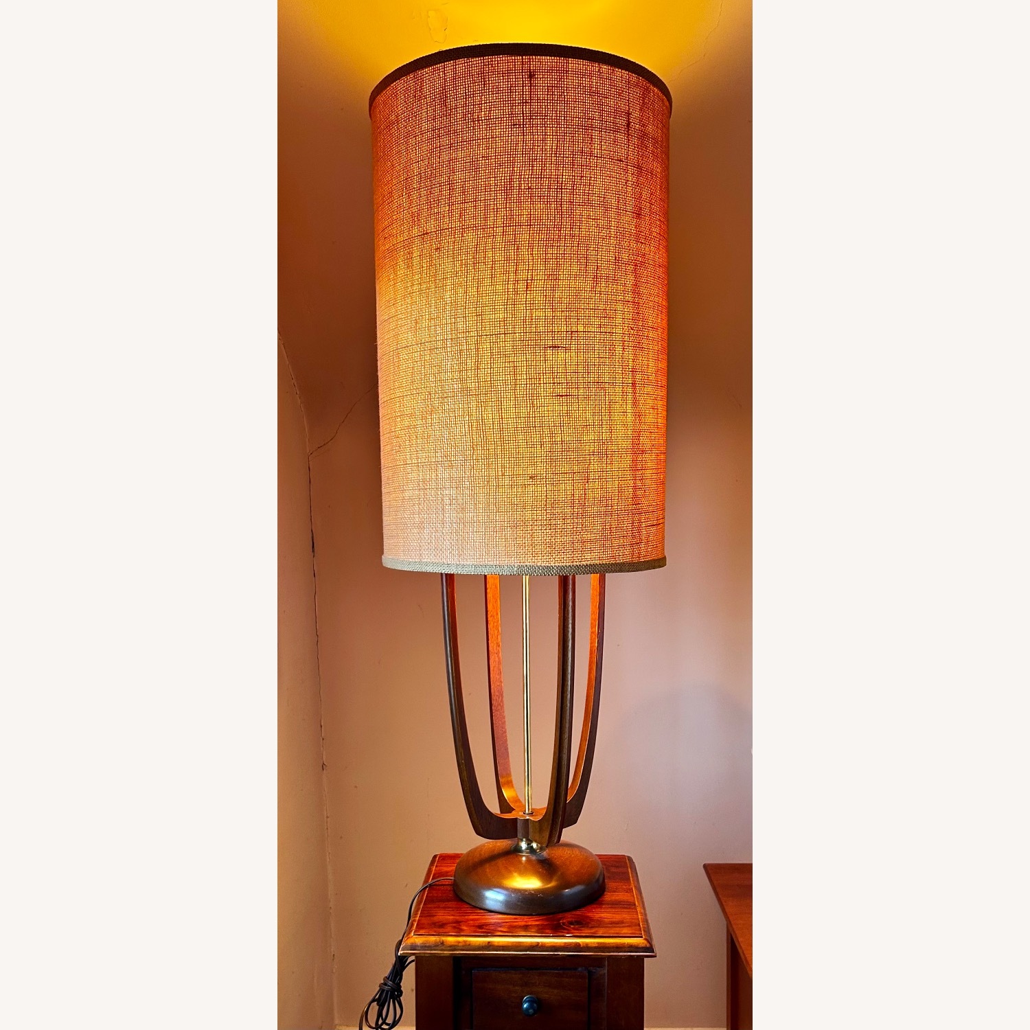 Vintage/Antique Dark Brown Wood Table Lamp - image-1