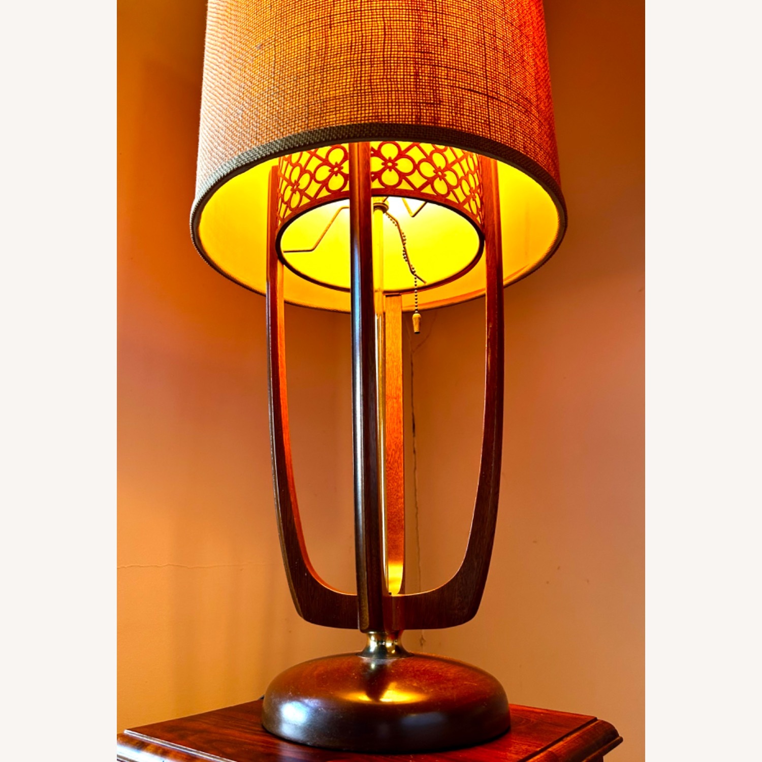 Vintage/Antique Dark Brown Wood Table Lamp - image-3
