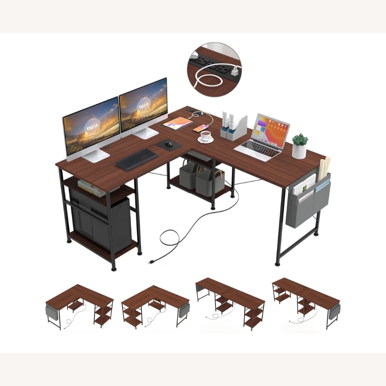 Walnut L Shaped Reversible Corner Desk - image-2