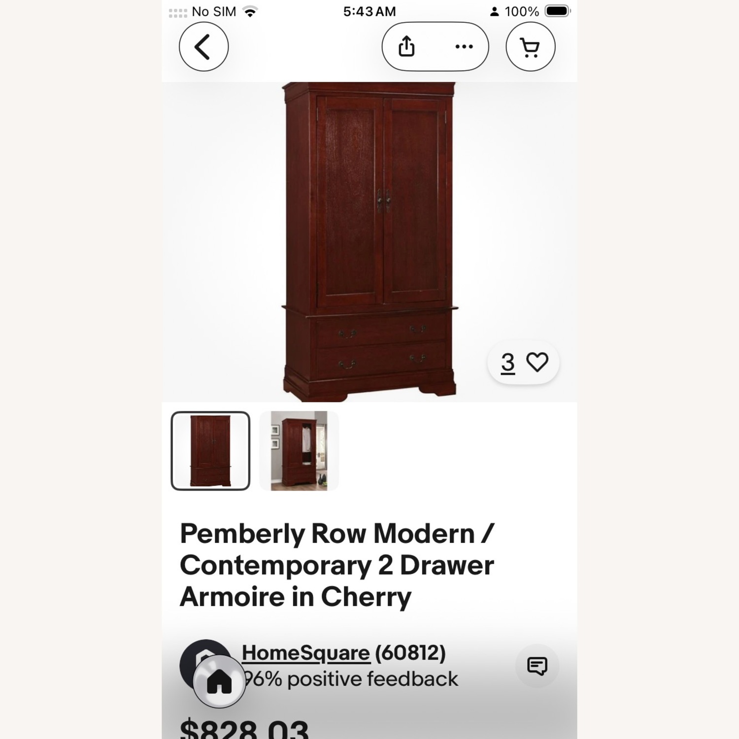 Vintage/Antique Dark Brown Armoire - image-2