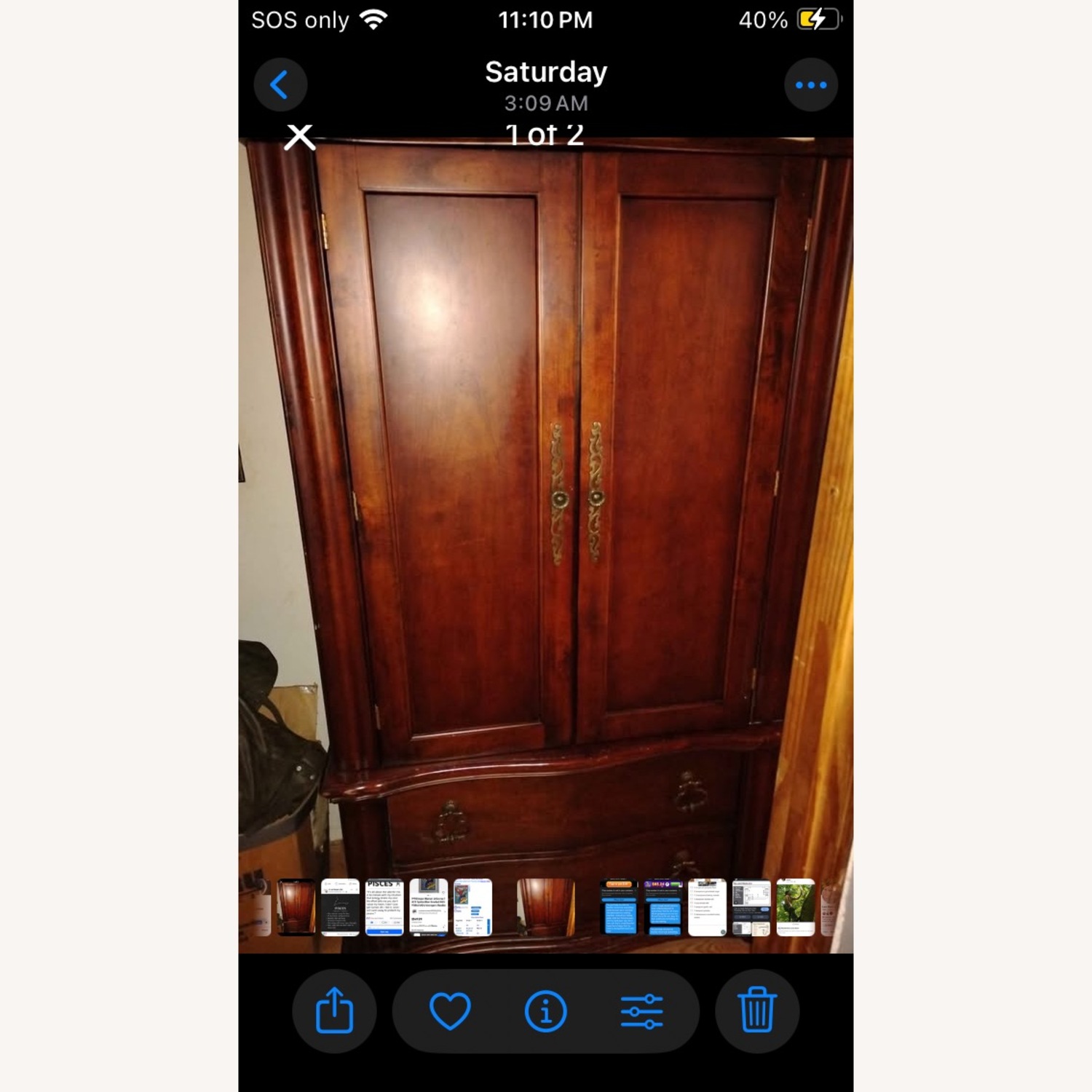 Vintage/Antique Dark Brown Armoire - image-3