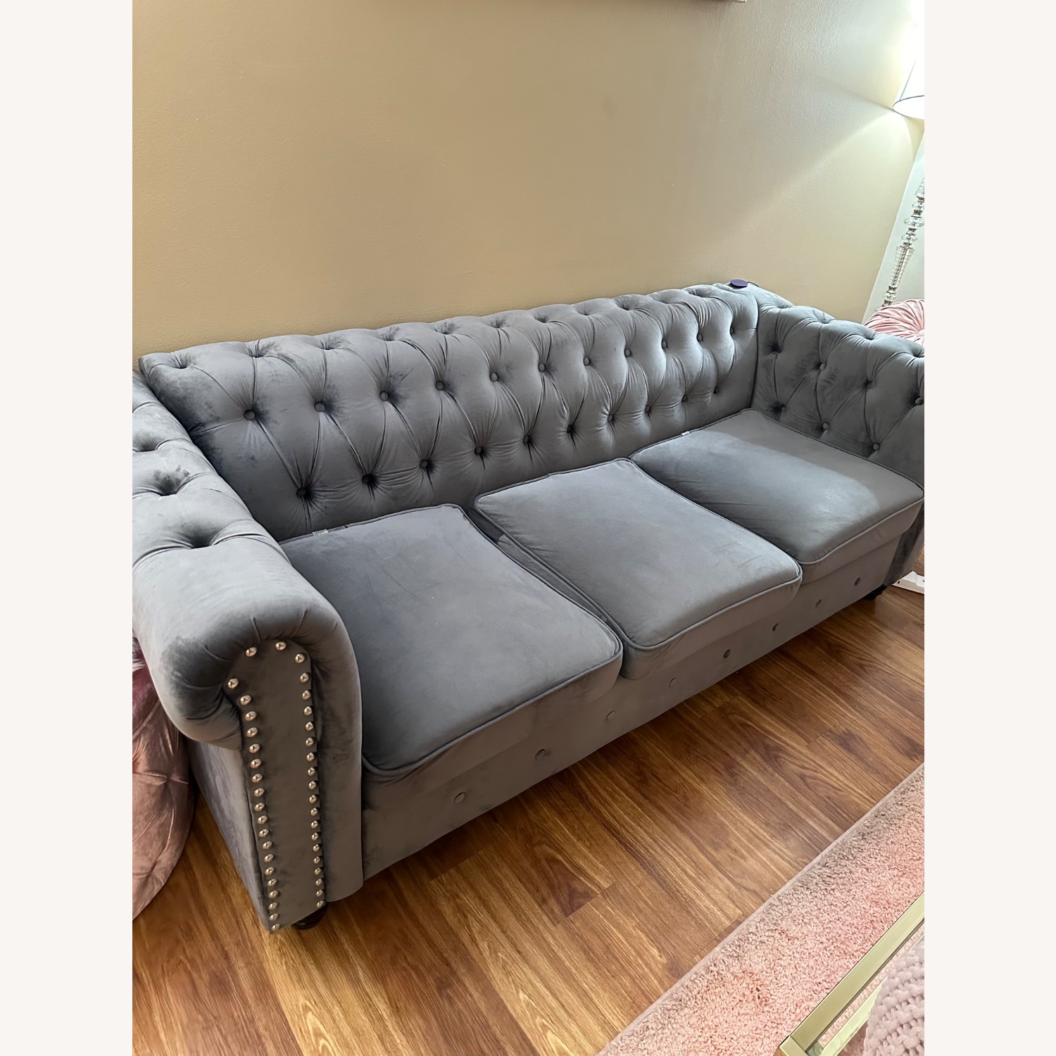 Modern Fort Gray Velvet 3 Seater Sofa - image-2