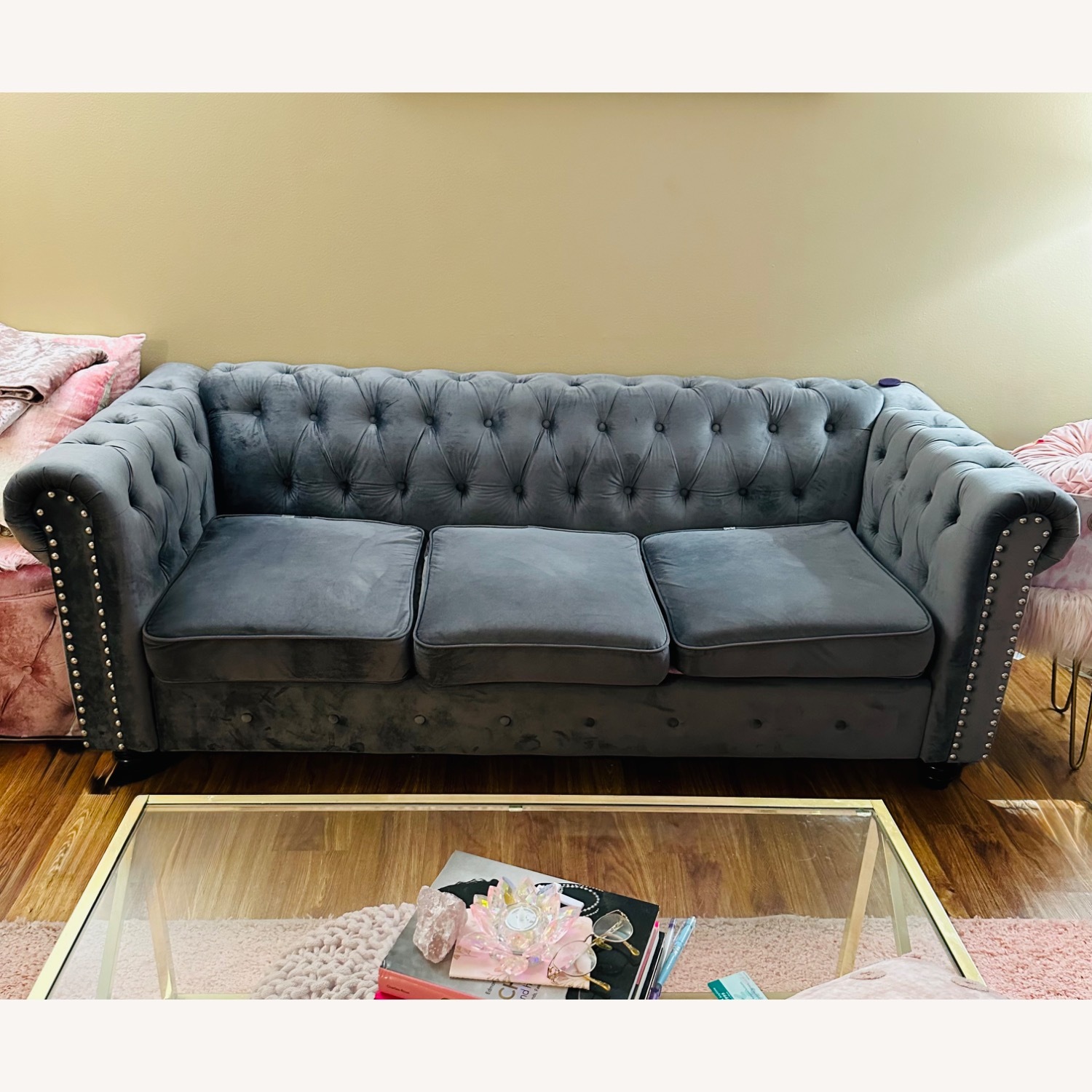 Modern Fort Gray Velvet 3 Seater Sofa - image-4