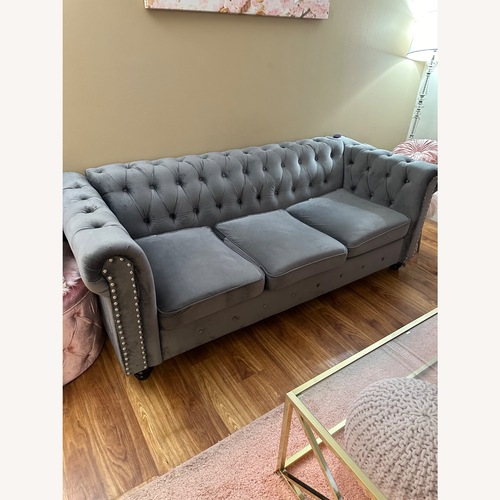Used Modern Fort Gray Velvet 3 Seater Sofa for sale on AptDeco