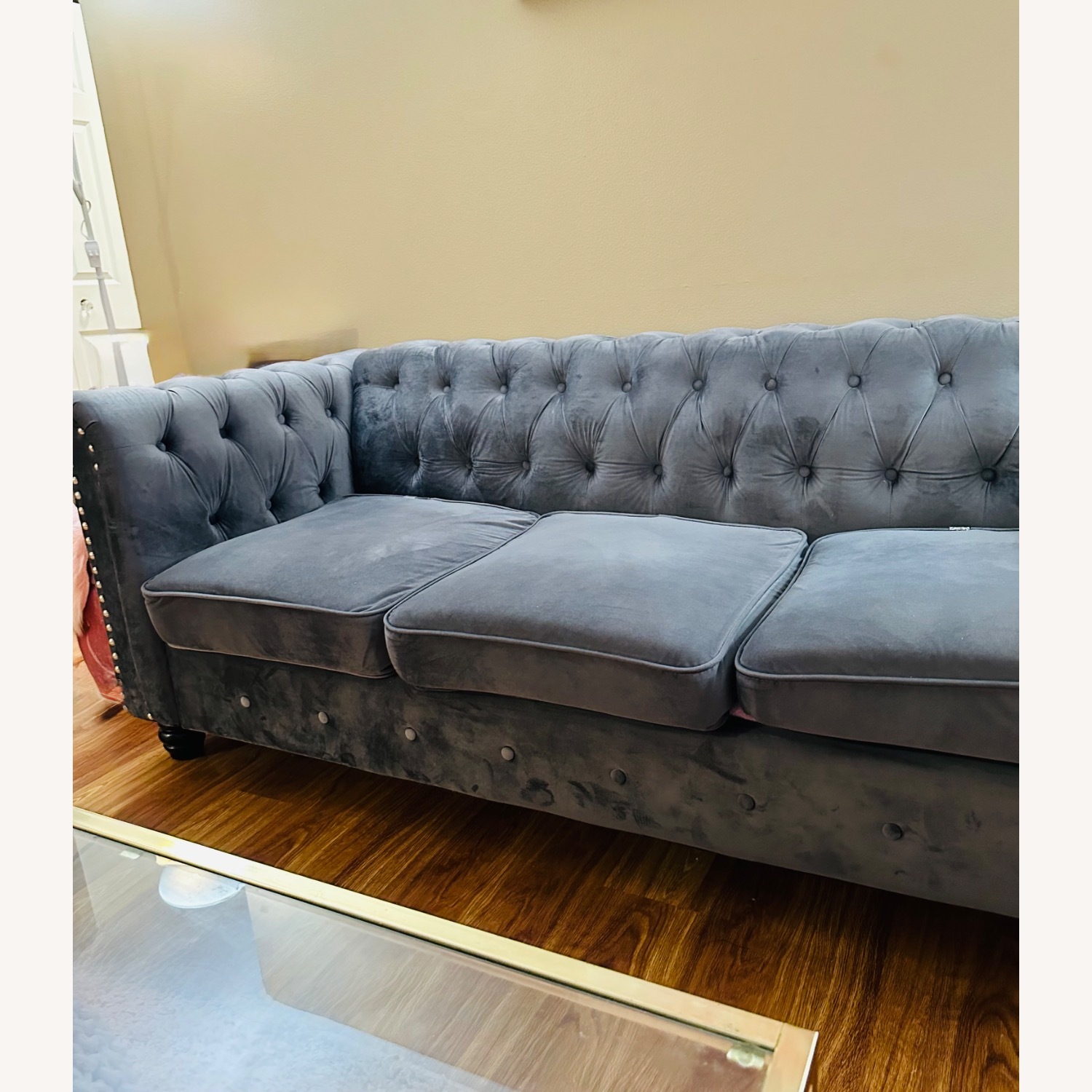 Modern Fort Gray Velvet 3 Seater Sofa - image-6