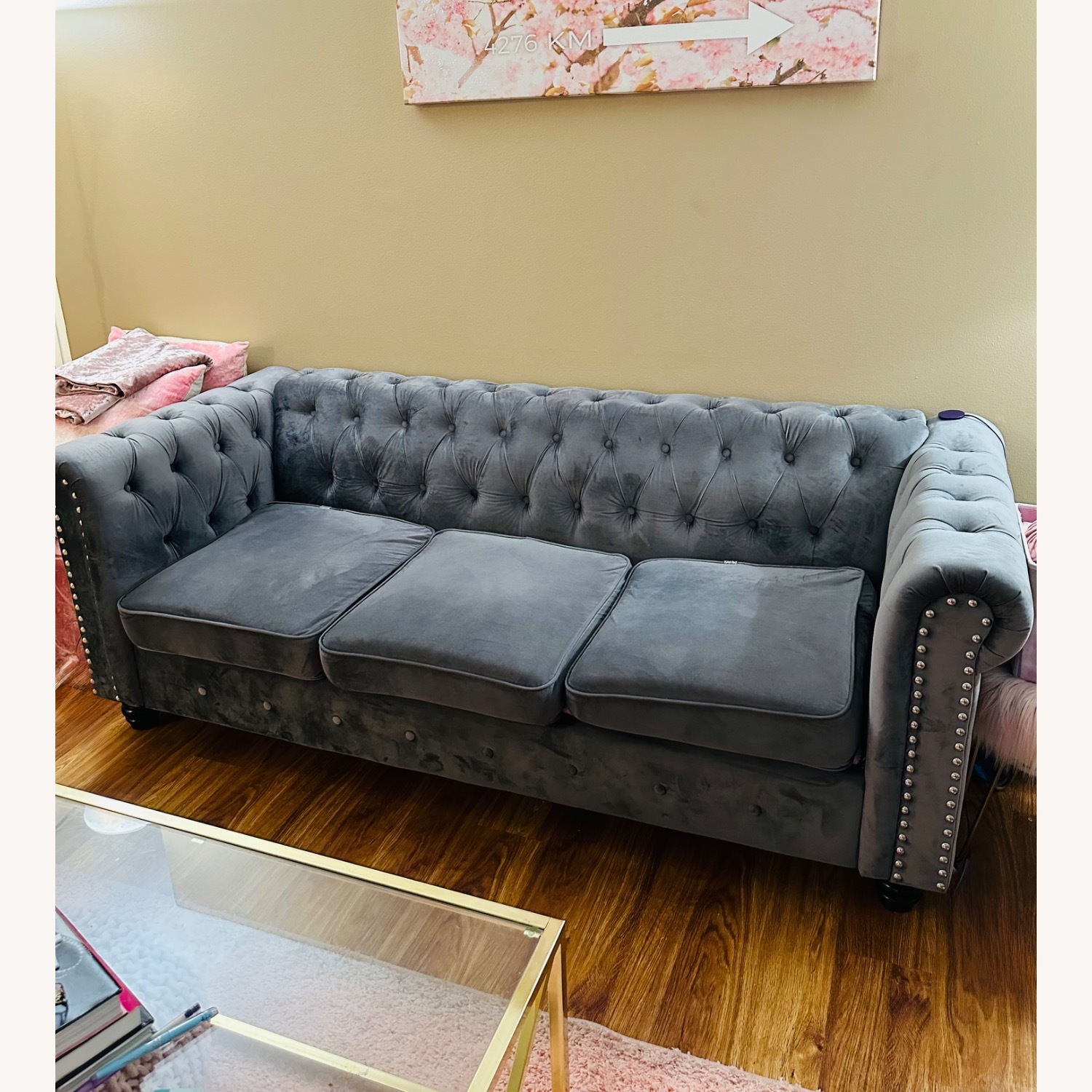 Modern Fort Gray Velvet 3 Seater Sofa - image-5