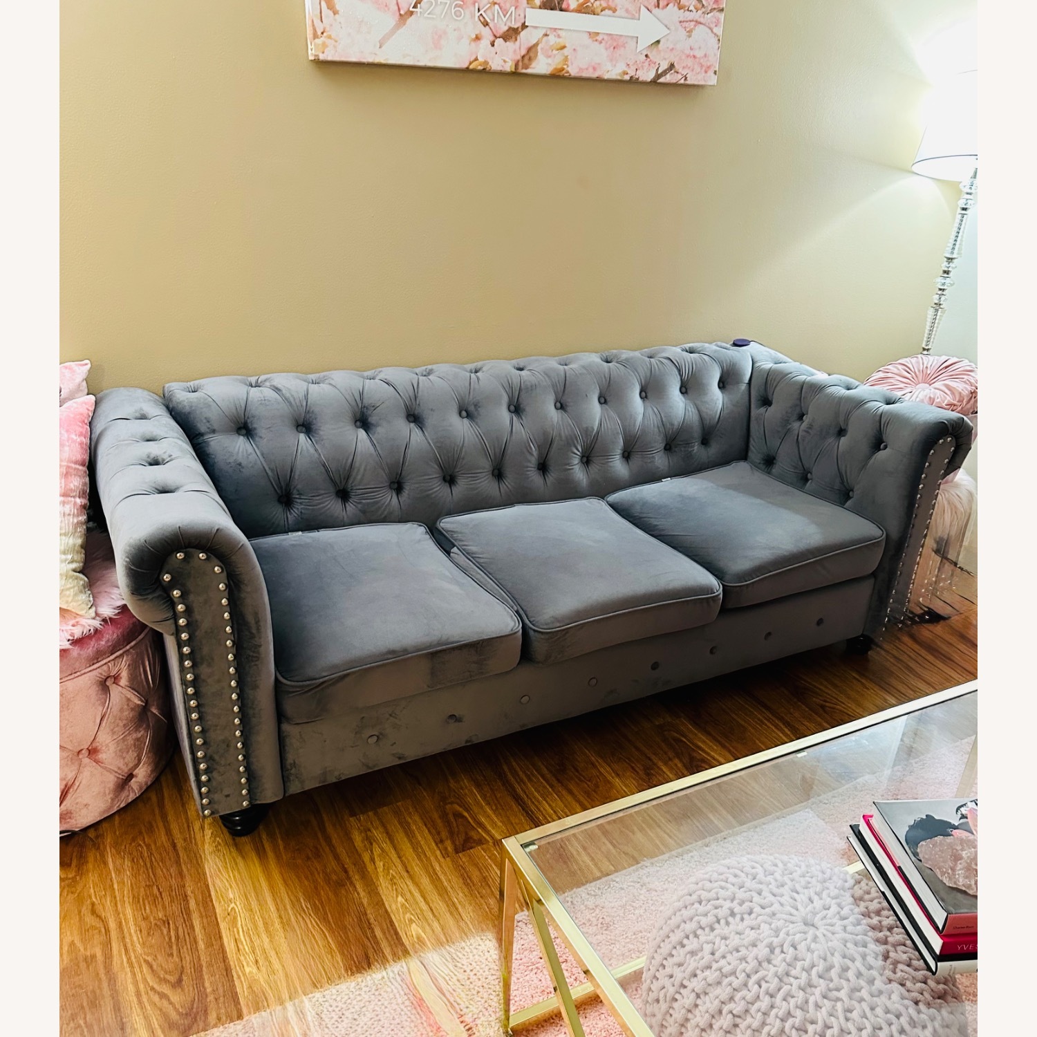 Modern Fort Gray Velvet 3 Seater Sofa - image-3