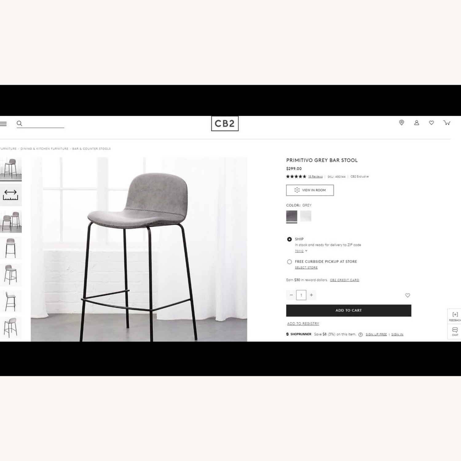 CB2 Primitivo Grey Leather Bar Stool (4) - image-4