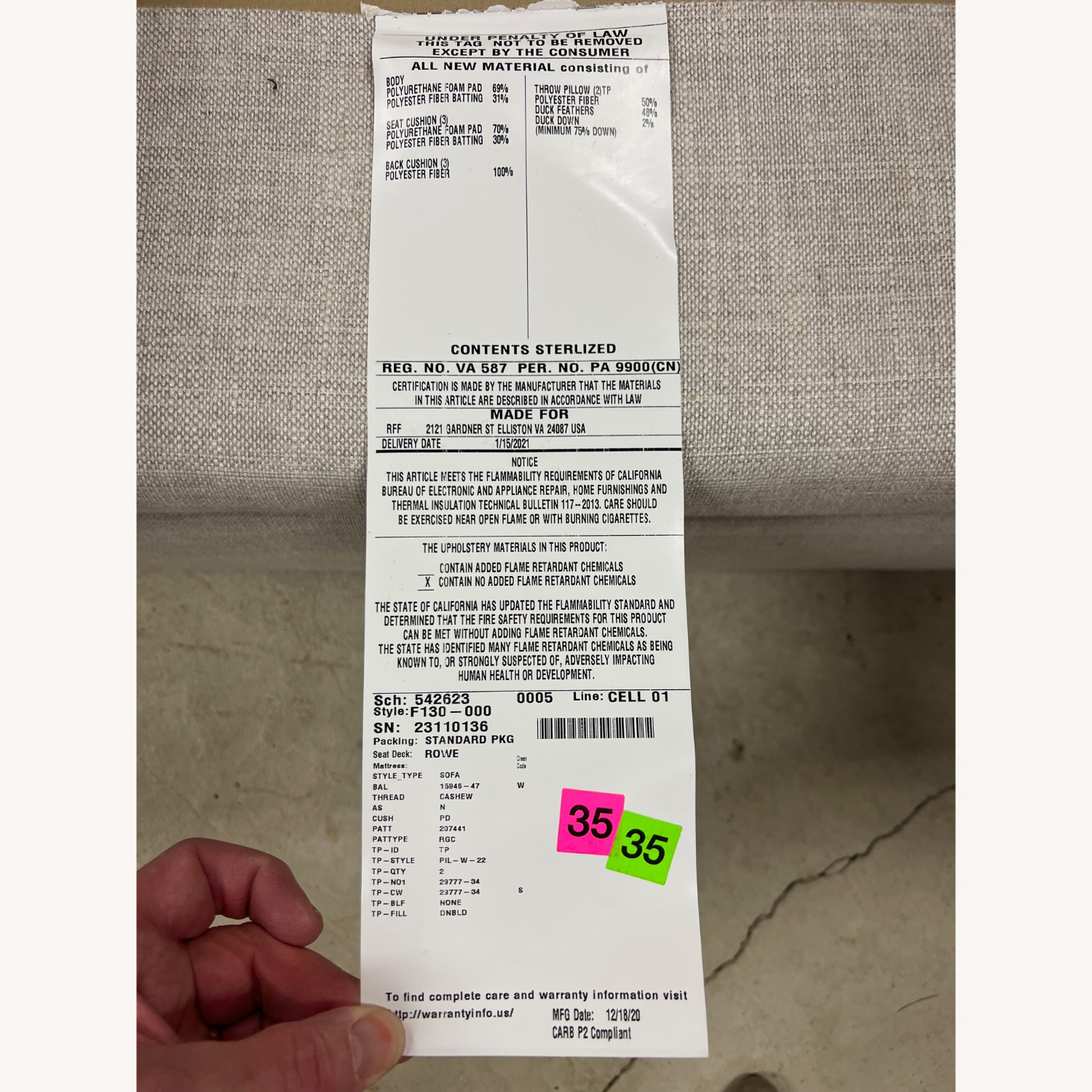 Rowe Furniture Dalton 3 Seater Sofa - image-7