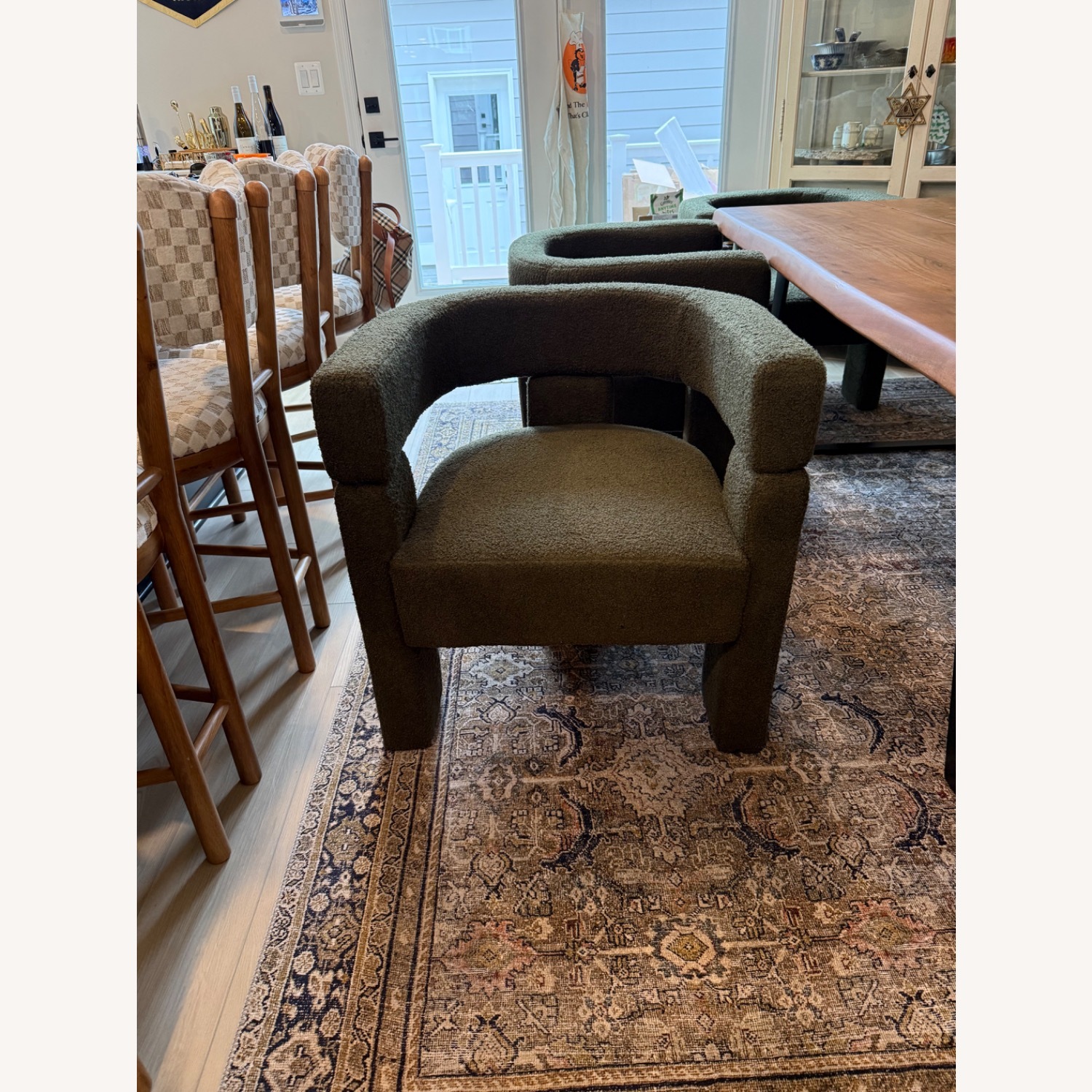 Green Boucle Dining Chairs - image-1